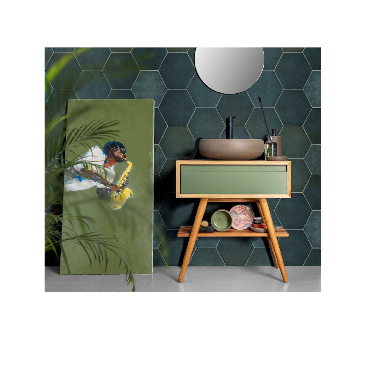 Consolle in Teak di recupero naturale serie Feelcolor Cipi 70cm con cassetto Smeraldo Buddha by CeramicStore | Lo specialista del tuo bagno