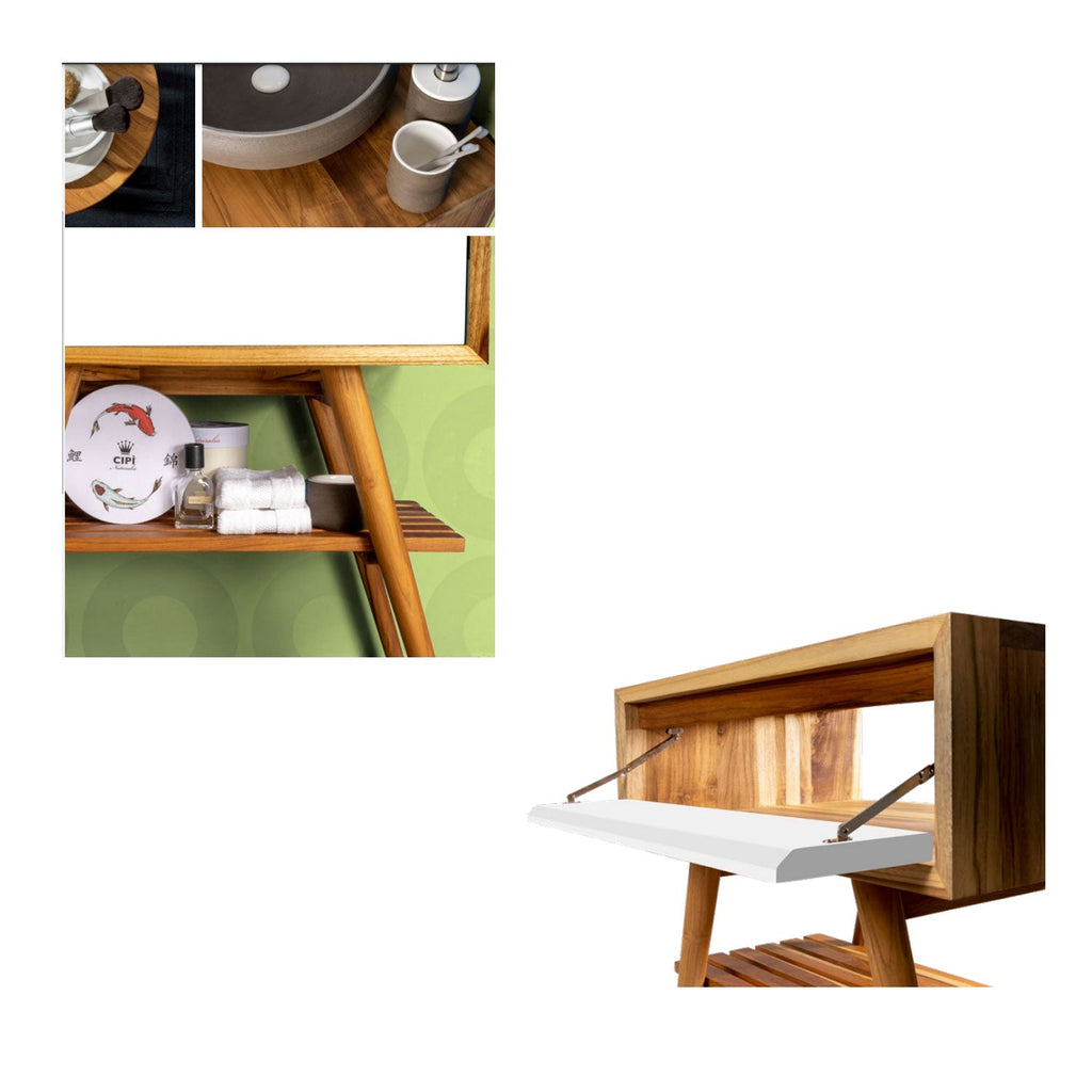  Consolle in Teak di recupero naturale serie Feelcolor Cipi 70cm con cassetto Bianco alpino by CeramicStore | Lo specialista del tuo bagno