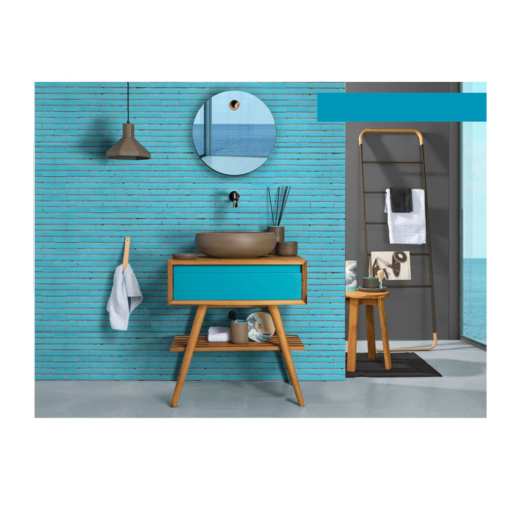 Consolle in Teak di recupero naturale serie Feelcolor Cipi 70cm con cassetto Blu Sardegna by CeramicStore | Lo specialista del tuo bagno