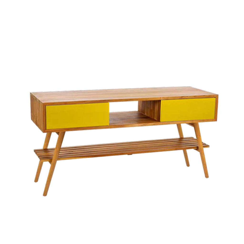 Consolle in Teak naturale serie Feelgood Cipi 150cm con cassetti Giallo Mostarda by CeramicStore | Lo specialista del tuo bagno