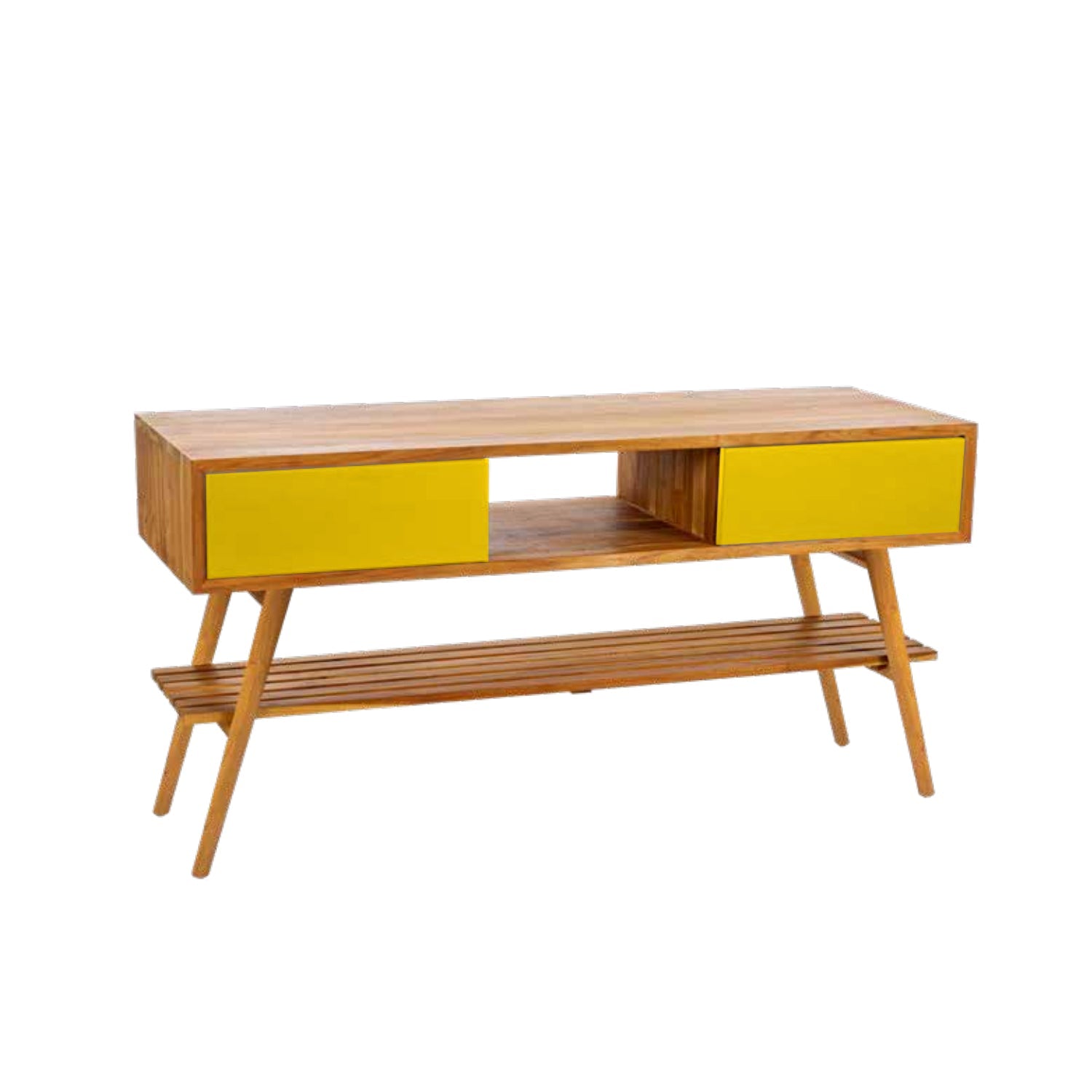 Consolle in Teak naturale serie Feelgood Cipi 150cm con cassetti Giallo Mostarda by CeramicStore | Lo specialista del tuo bagno