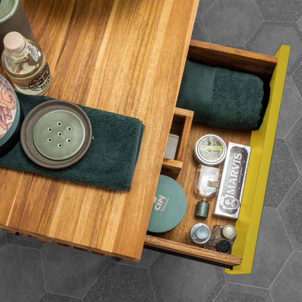  Consolle in Teak naturale serie Feelgood Cipi 150cm con cassetti Giallo Mostarda by CeramicStore | Lo specialista del tuo bagno