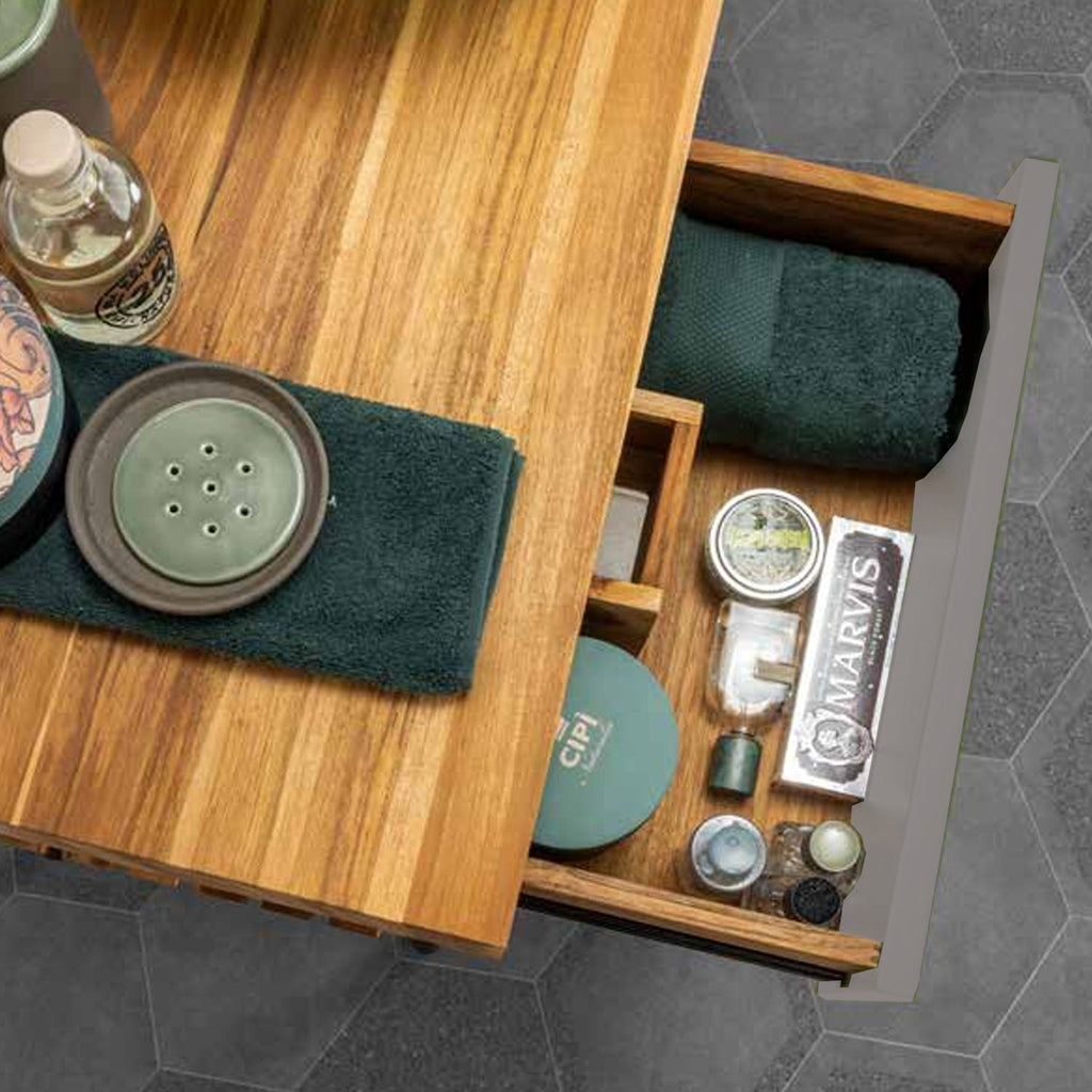  Consolle da bagno in Teak naturale 100cm serie Feelgood Small Cipi con cassetto Grigio fumo by CeramicStore | Lo specialista del tuo bagno