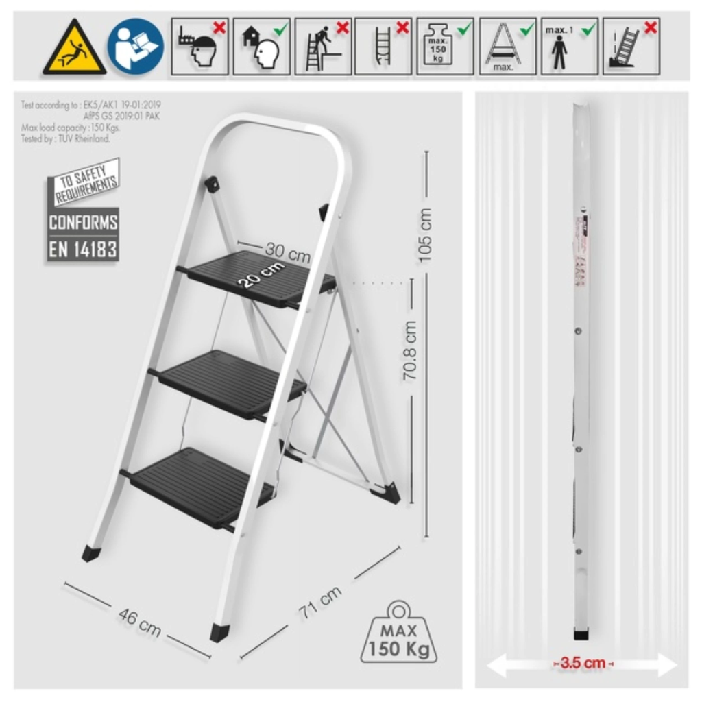  Scaletta pieghevole in acciaio 3 gradini colore nero e bianco by CeramicStore | Lo specialista del tuo bagno