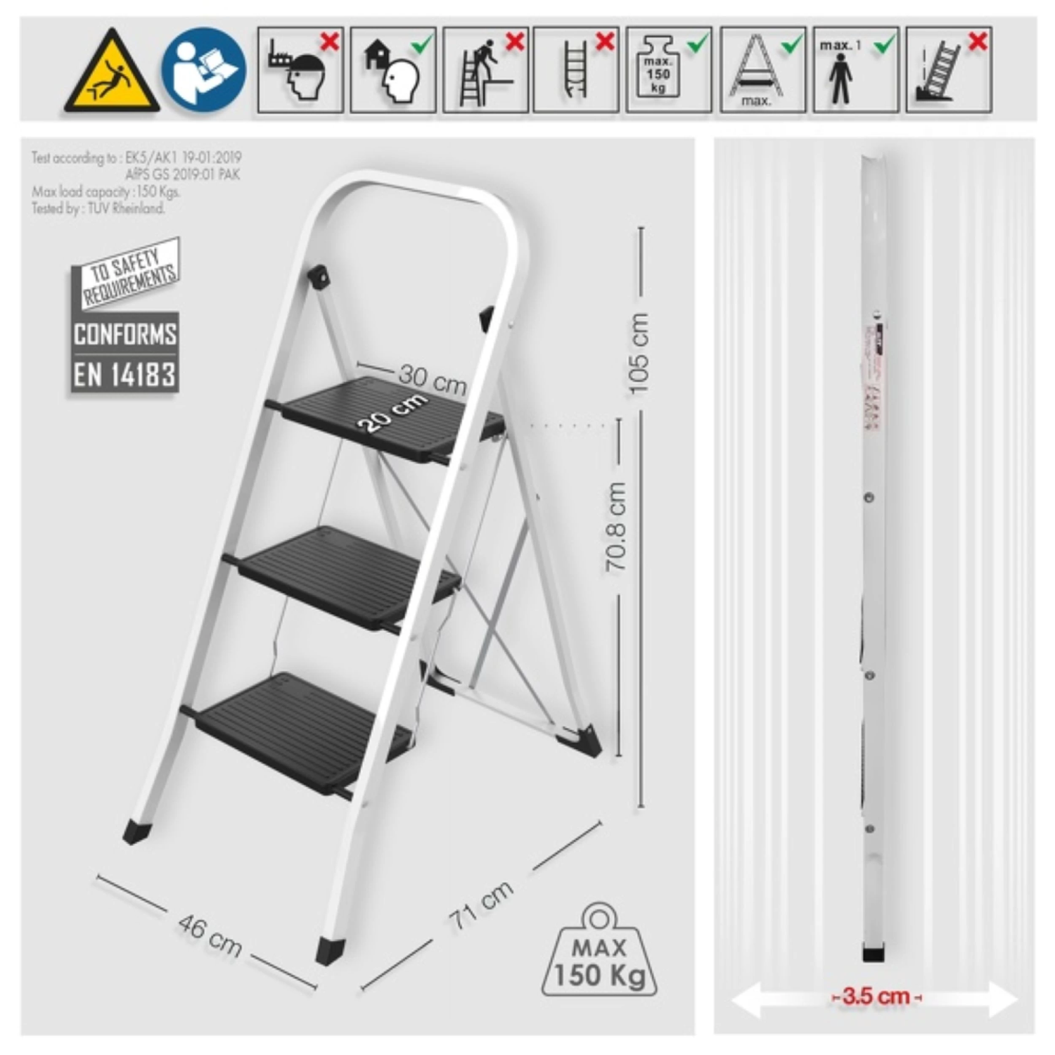  Scaletta pieghevole in acciaio 3 gradini colore nero e bianco by CeramicStore | Lo specialista del tuo bagno