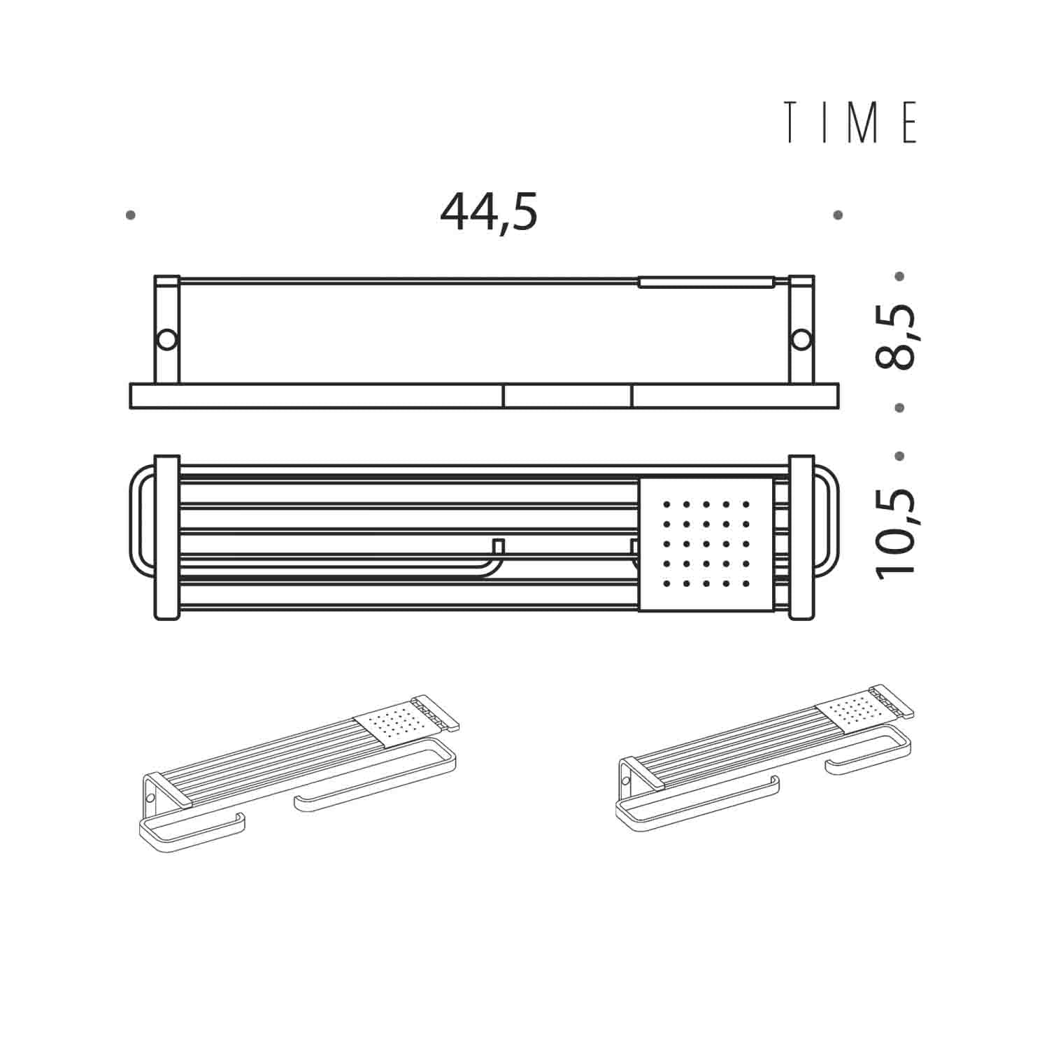  Mensola sinistra con porta salvietta e rotolo in ottone Time di Colombo Design