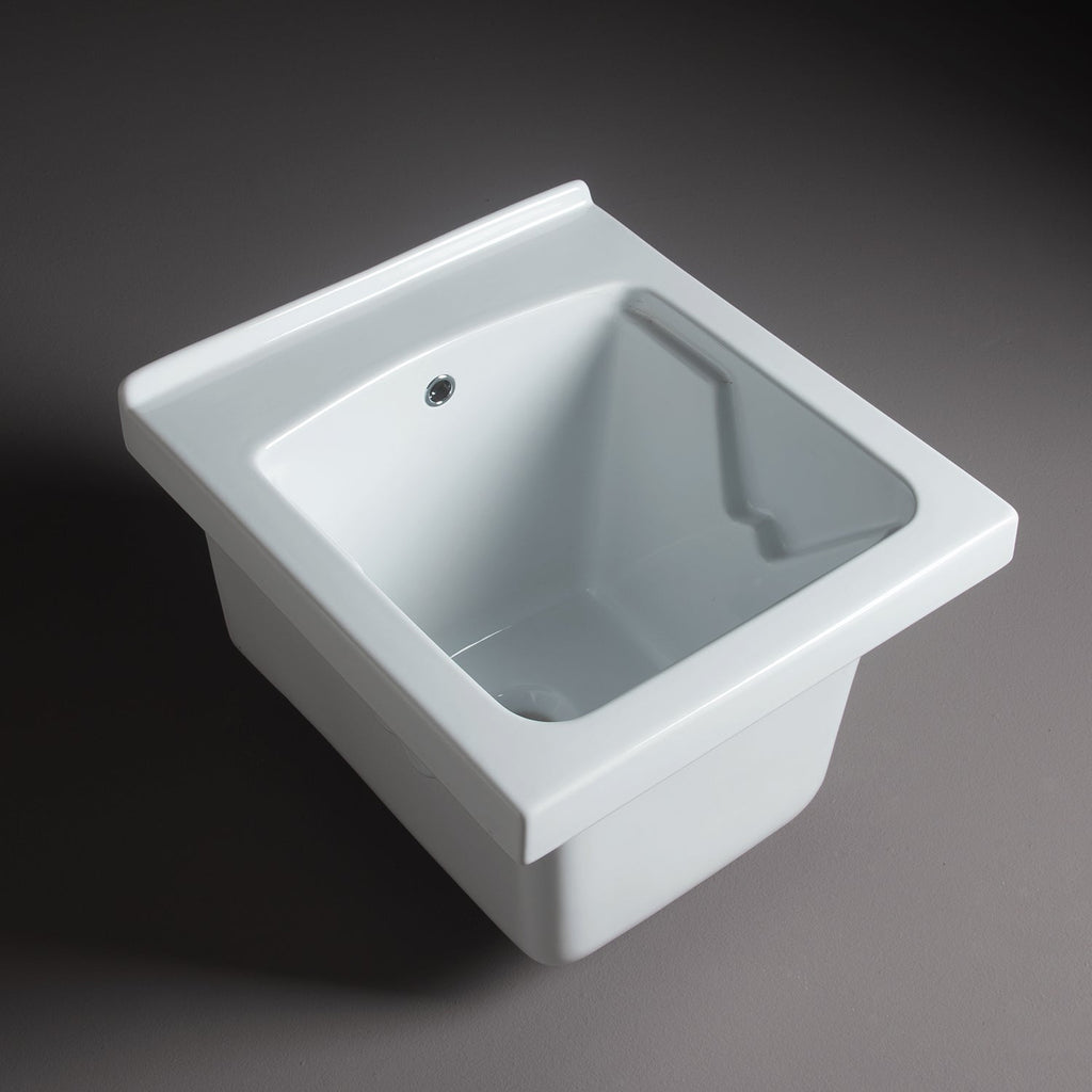 Lavatoio in ceramica bianca BathCore 51x45 cm con foro troppo pieno. Senza strizzatoio by CeramicStore | Lo specialista del tuo bagno