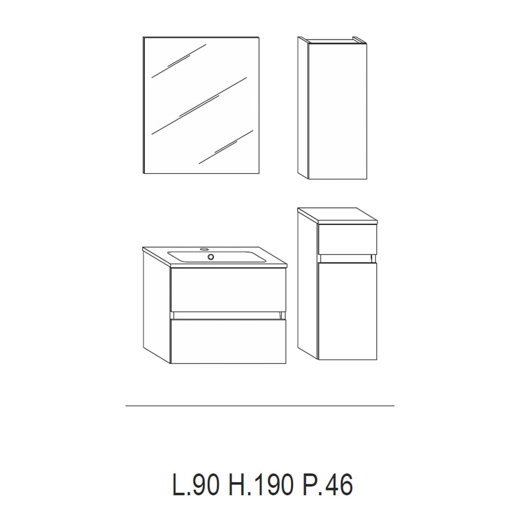  Mobile bagno sospeso Kora01 cm 90x190x46 bianco frassinato by CeramicStore | Lo specialista del tuo bagno