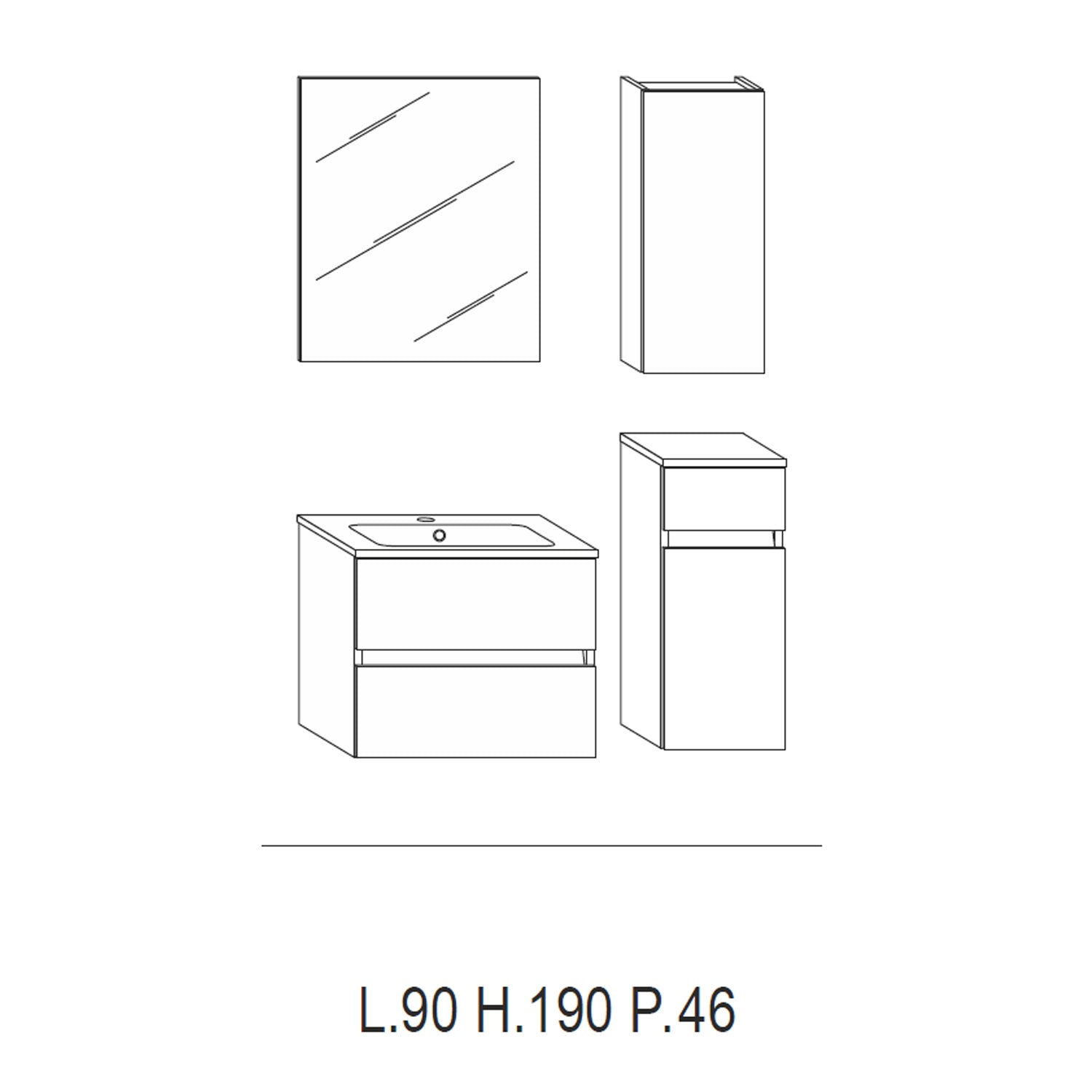  Mobile bagno sospeso Kora01 cm 90x190x46 bianco frassinato by CeramicStore | Lo specialista del tuo bagno