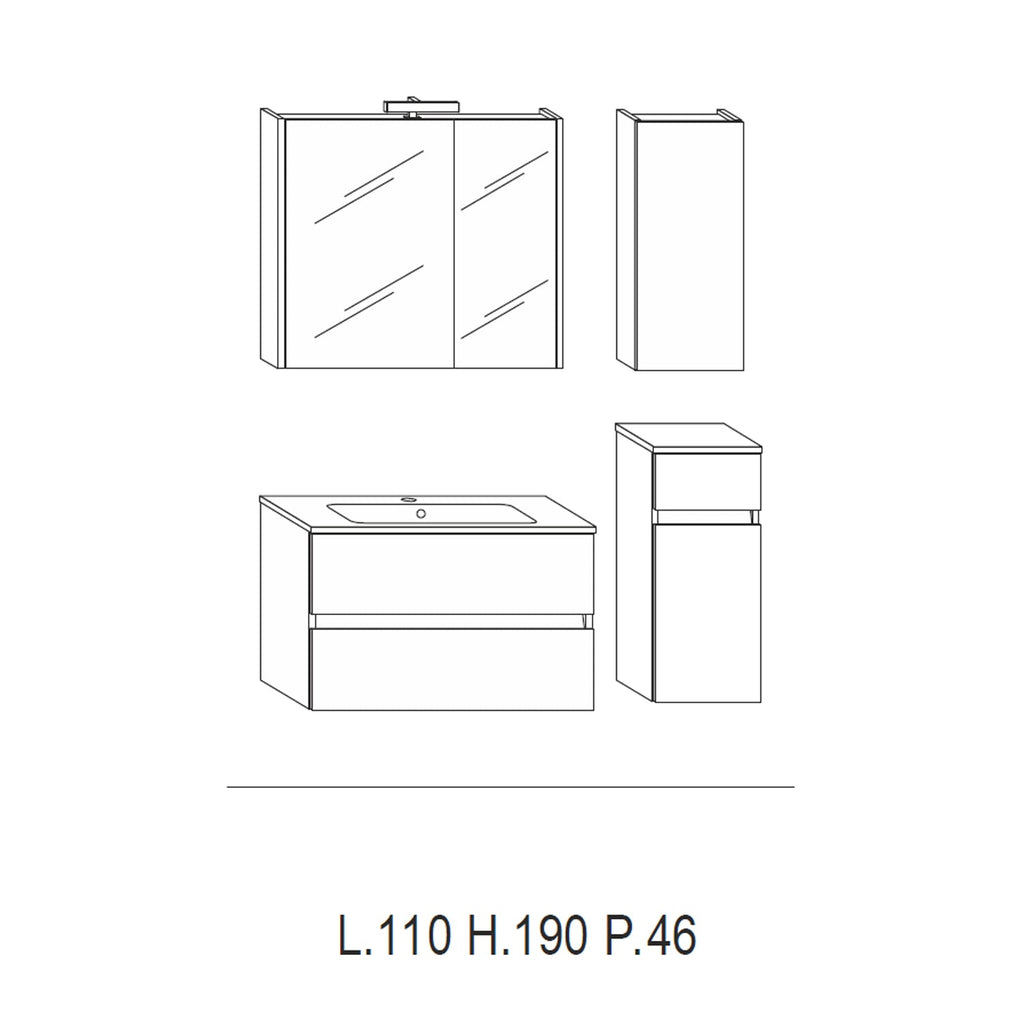  Mobile bagno sospeso modello Kora03 cm 110x190x46 - Olmo rosseau by CeramicStore | Lo specialista del tuo bagno