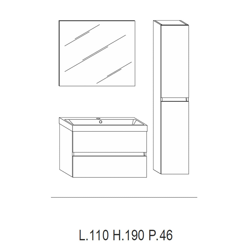  Mobile bagno sospeso modello Kora04 cm 110x190x46 - Rovere scuro by CeramicStore | Lo specialista del tuo bagno