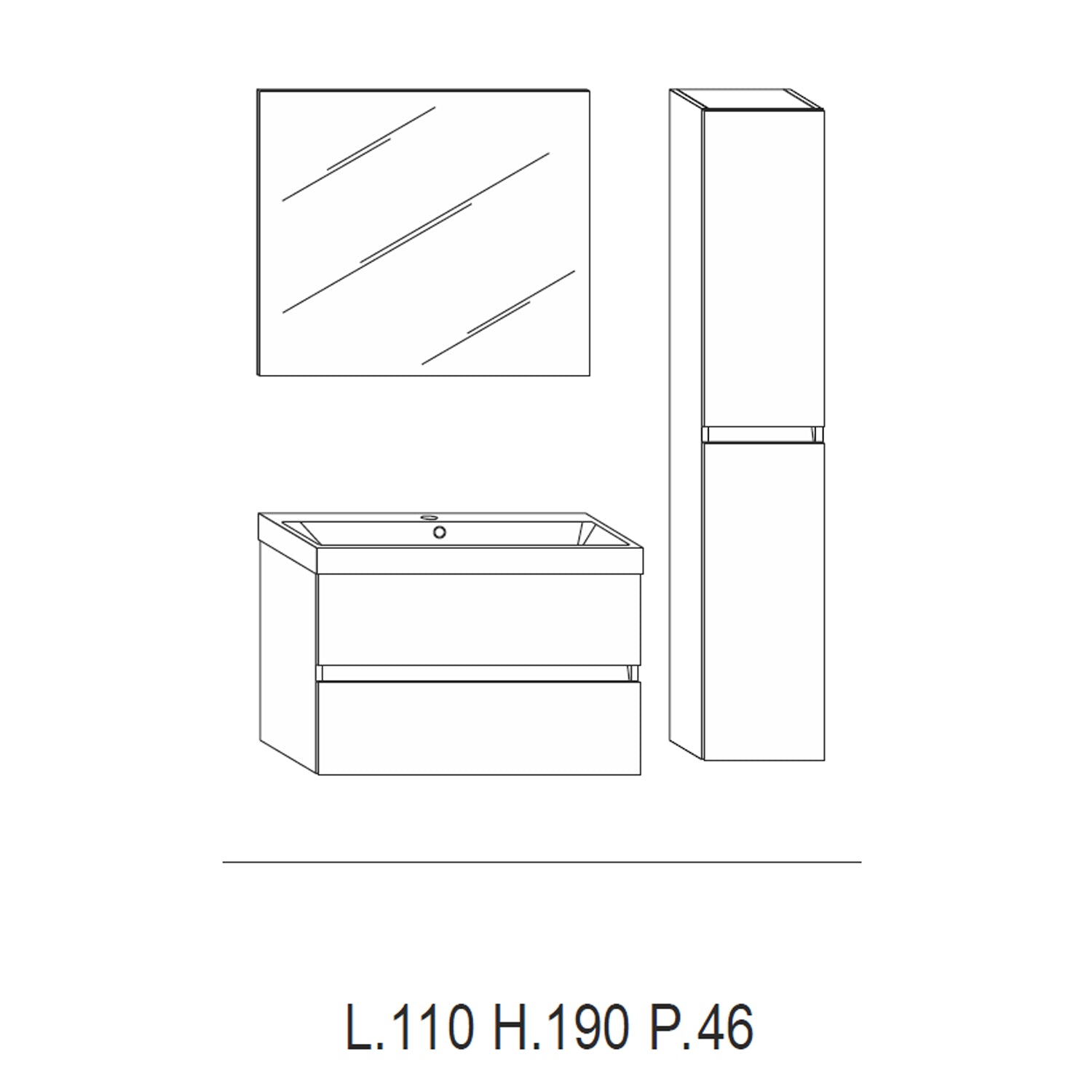  Mobile bagno sospeso modello Kora04 cm 110x190x46 - Rovere scuro by CeramicStore | Lo specialista del tuo bagno