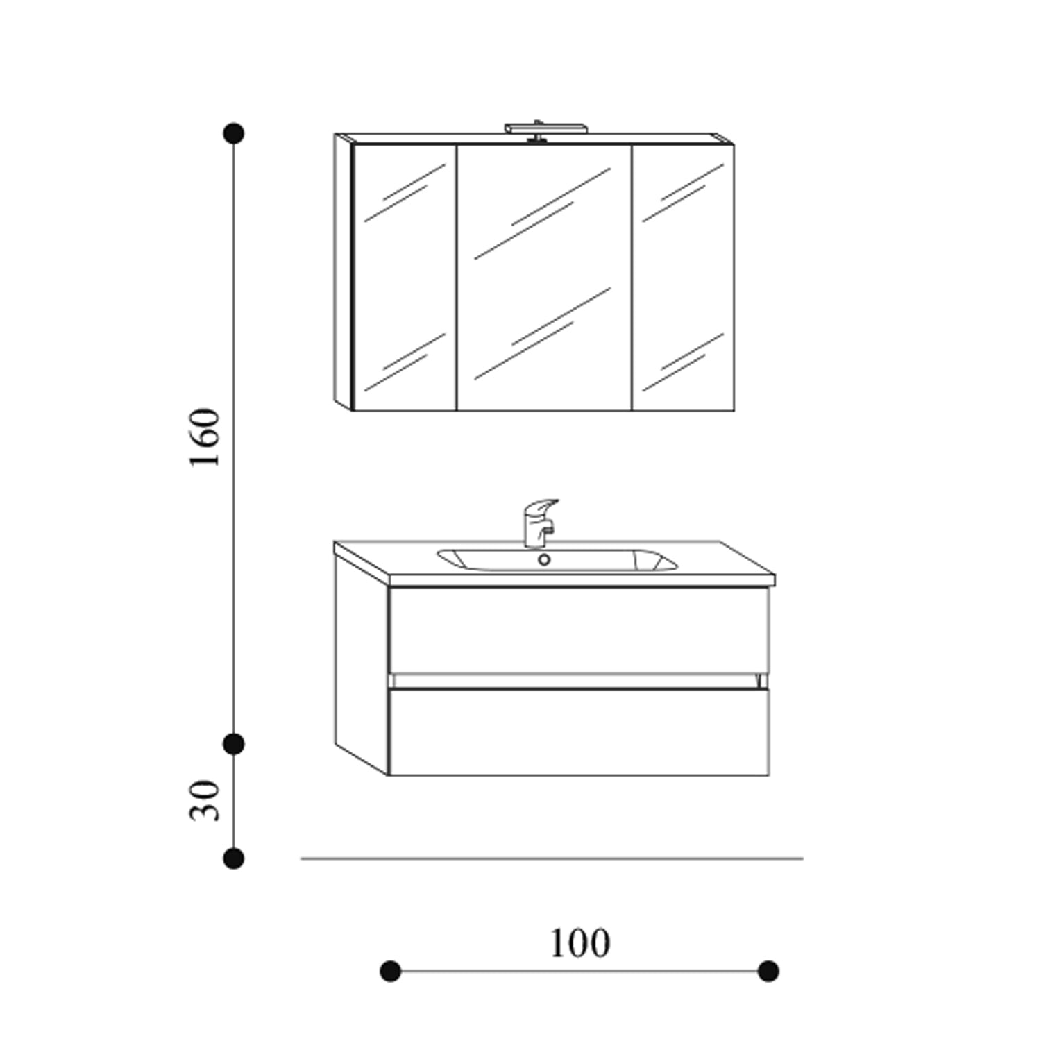  Mobile bagno sospeso modello Kora06 cm 100x190x46 - Rovere scuro by CeramicStore | Lo specialista del tuo bagno