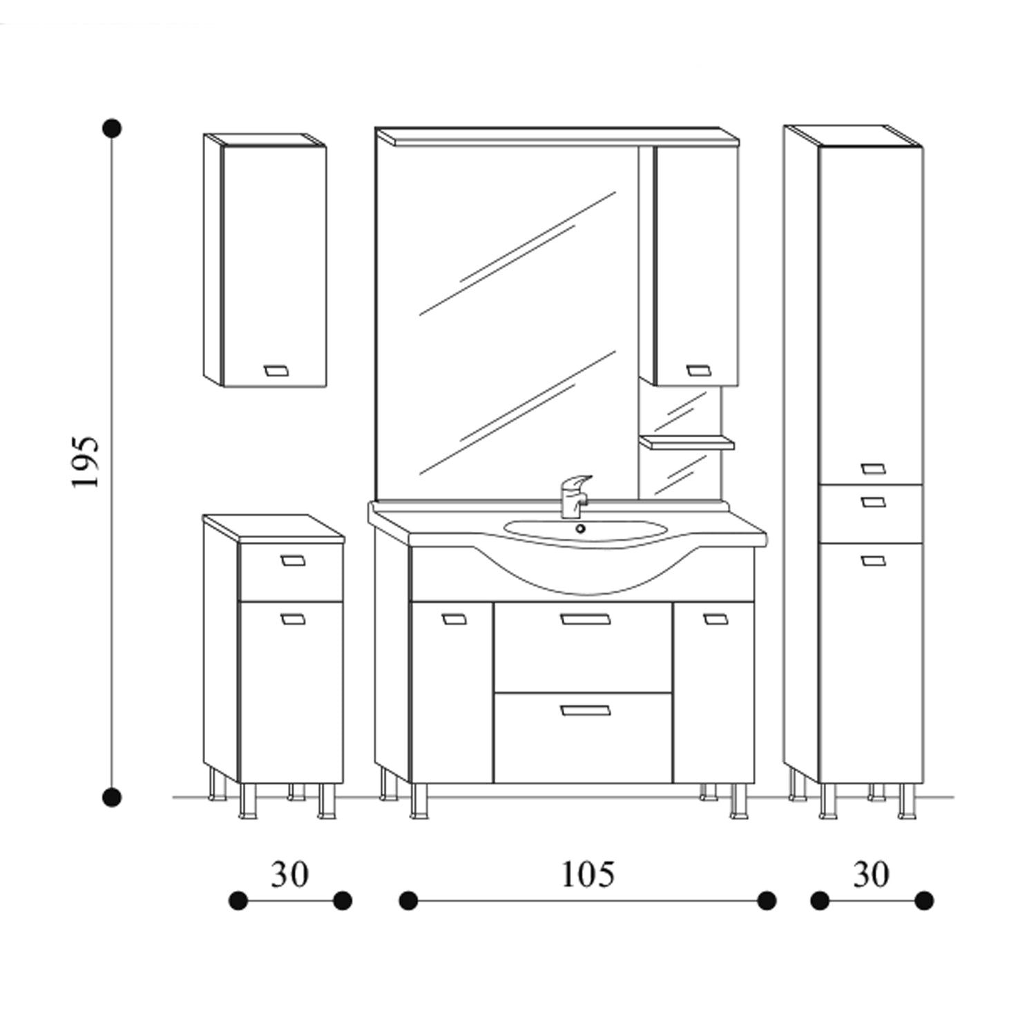  Mobile bagno a terra modello Rimini03 cm 165x195x50 finitura rovere nabucco by CeramicStore | Lo specialista del tuo bagno