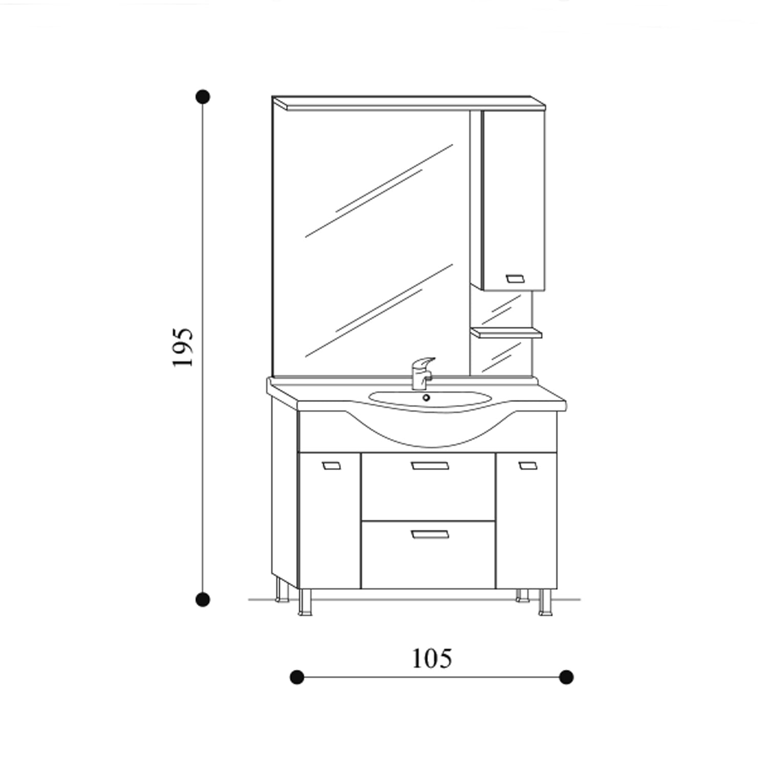  Mobile bagno a terra modello Rimini04 cm 105x195x50 laccato lucido bianco by CeramicStore | Lo specialista del tuo bagno