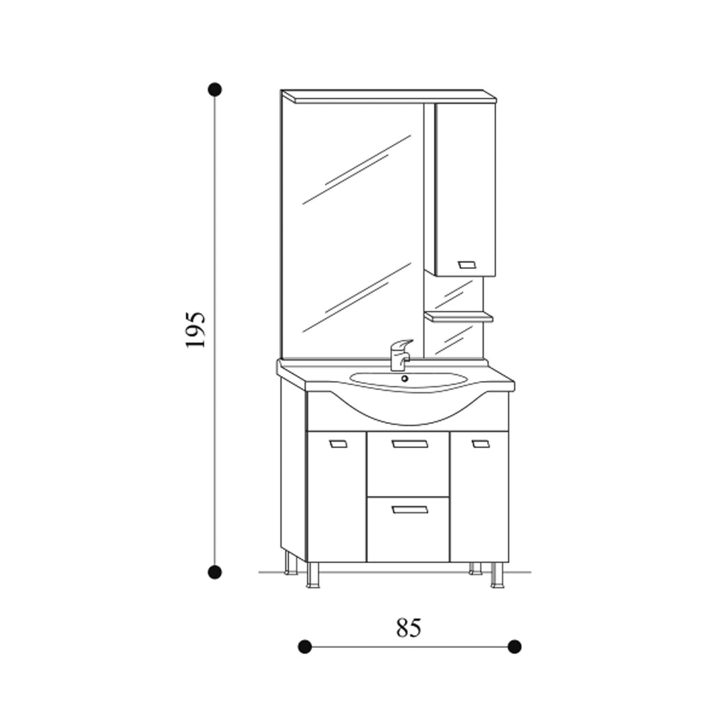  Mobile bagno a terra modello Rimini07 cm 85x195x48 laccato lucido bianco by CeramicStore | Lo specialista del tuo bagno