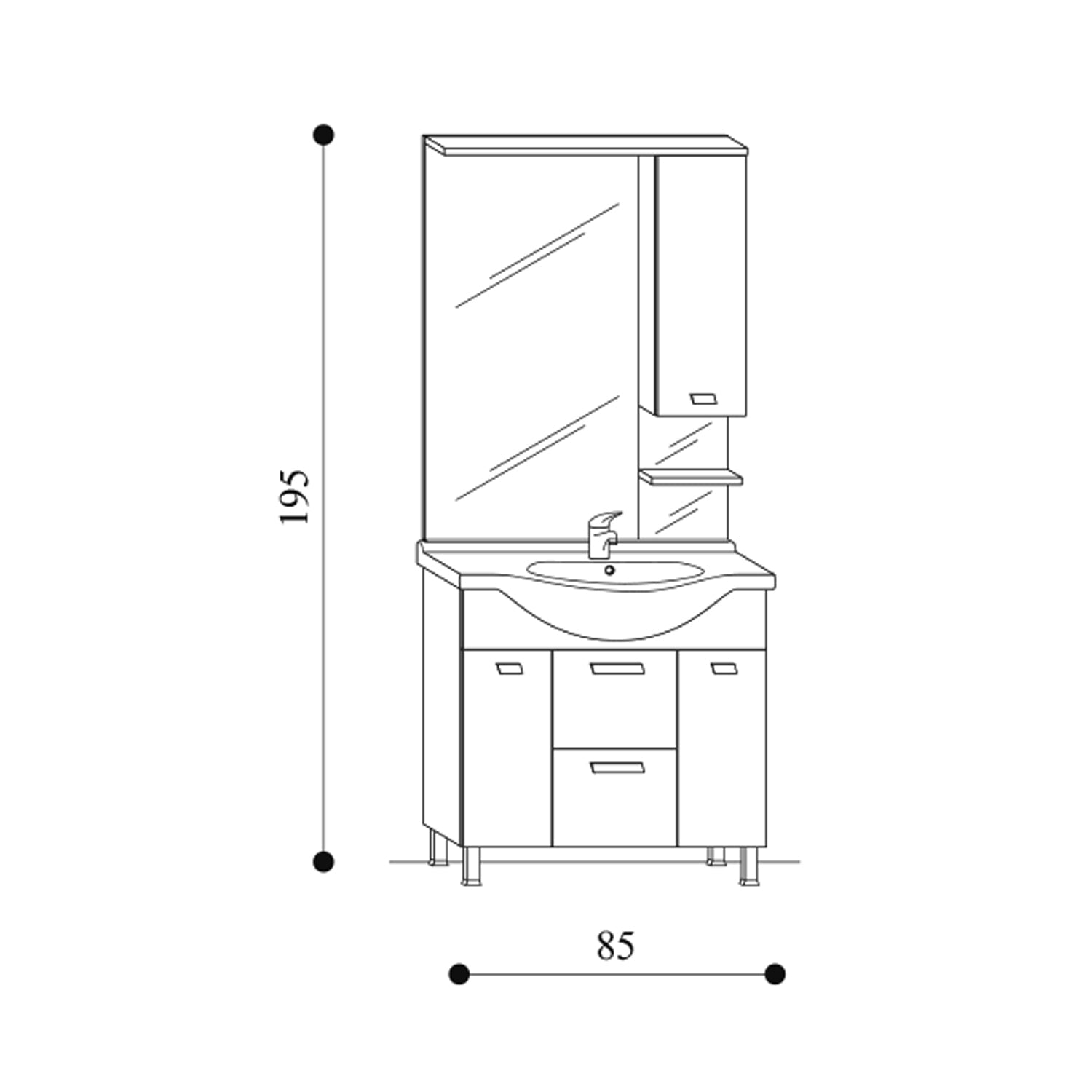  Mobile bagno a terra modello Rimini07 cm 85x195x48 laccato lucido bianco by CeramicStore | Lo specialista del tuo bagno