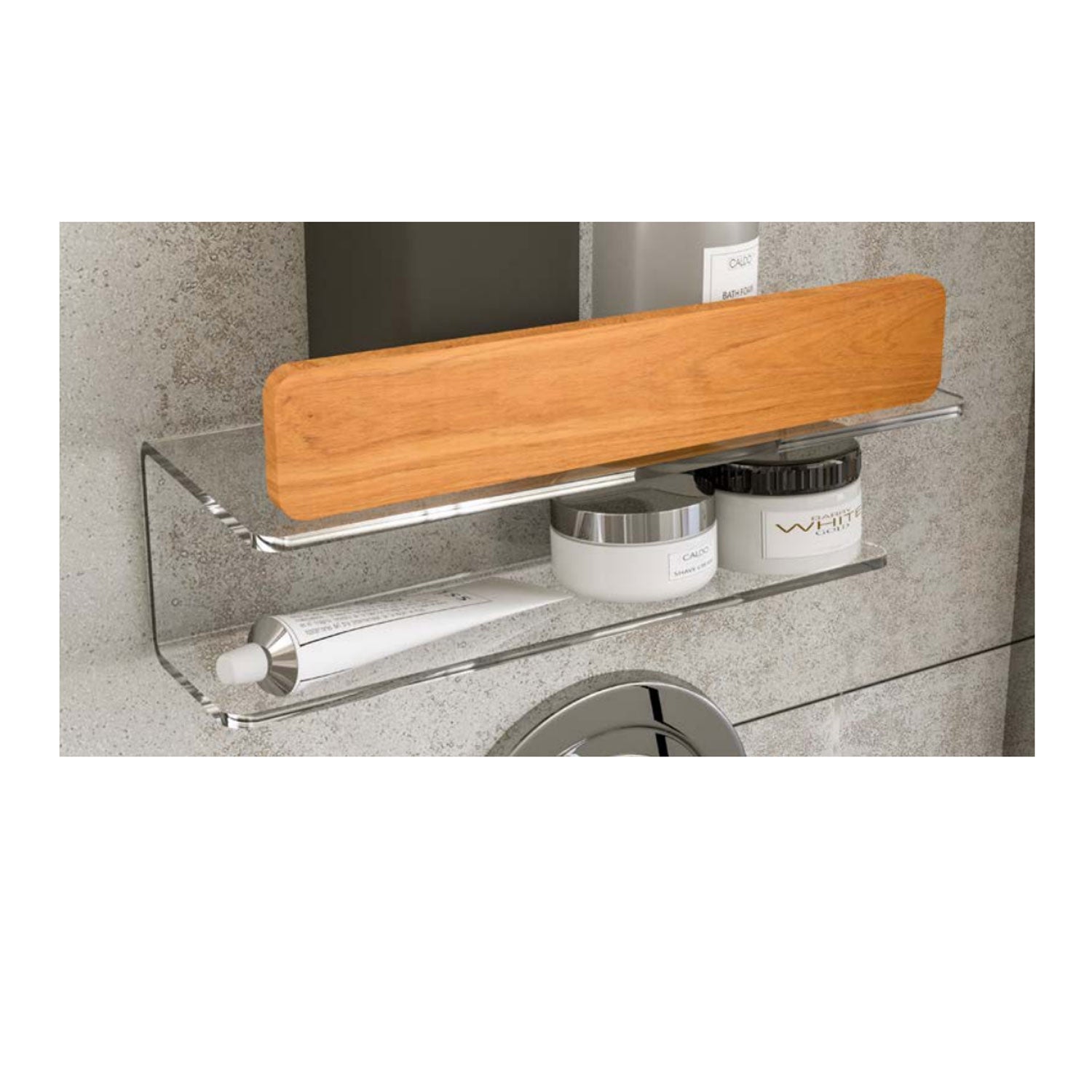 Mensola da bagno trasparente con dettaglio in Teak naturale serie Bright by Cipi 8