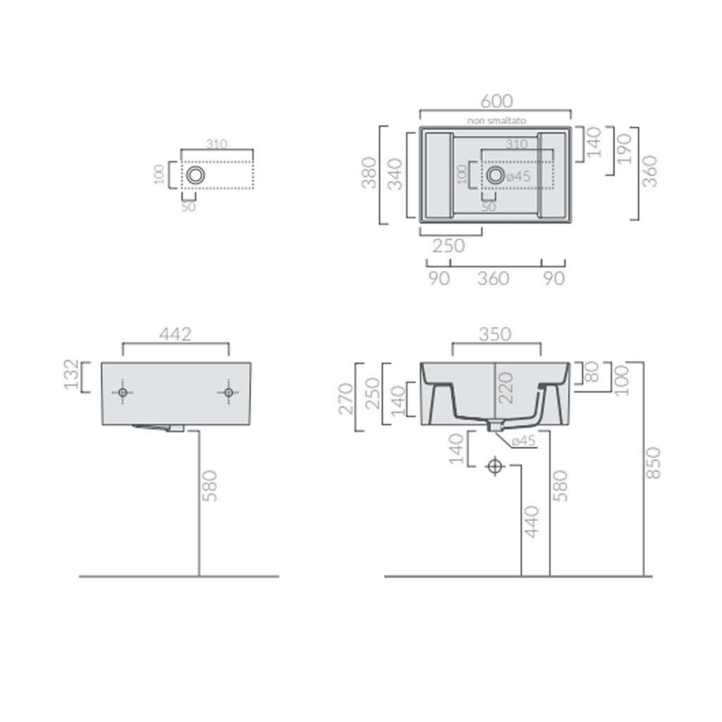  Lavatoio per rubinetteria a parete Ceramica Galassia modello MegPro11 60x38 cm by CeramicStore | Lo specialista del tuo bagno