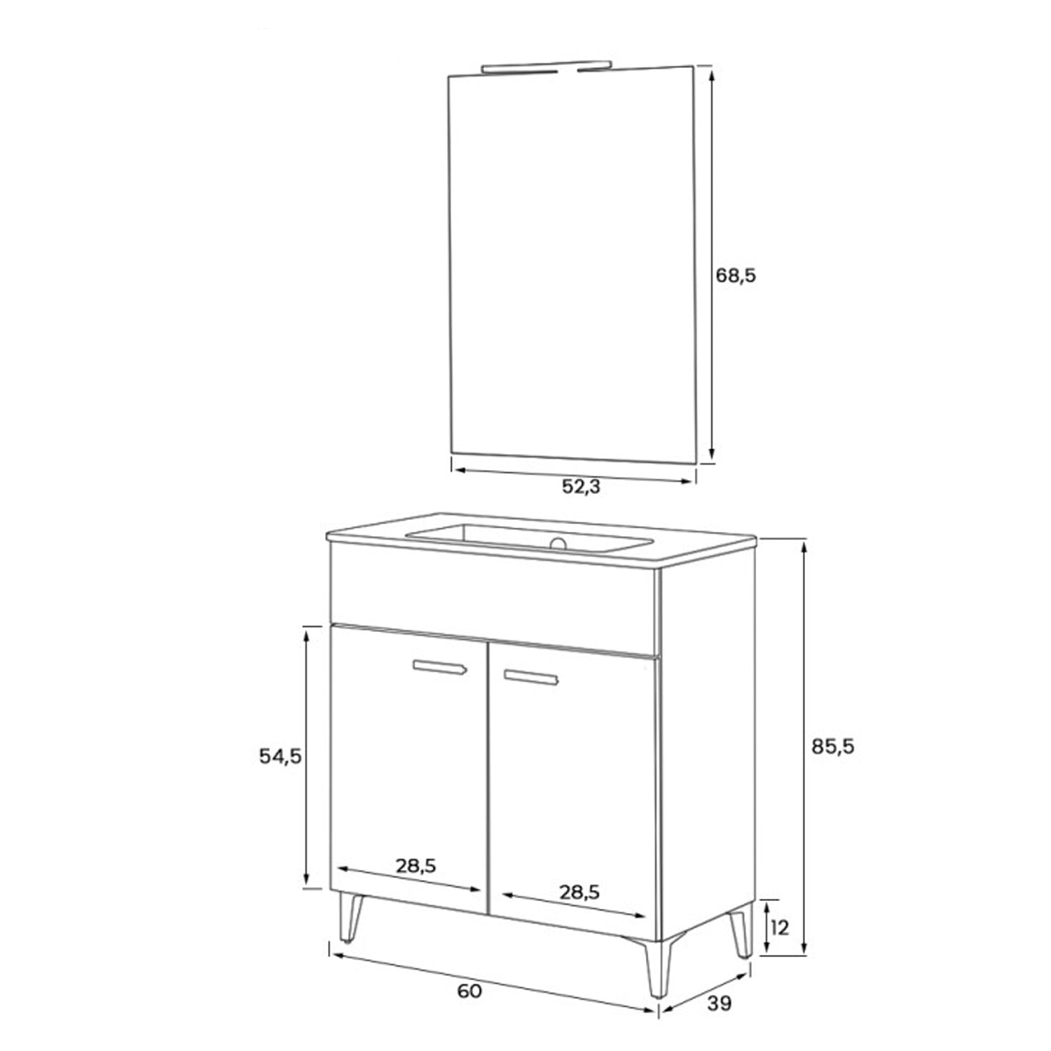 Composizione bagno Cubi&Co serie Grace 60 cm con consolle in ceramica - Bianco lucido