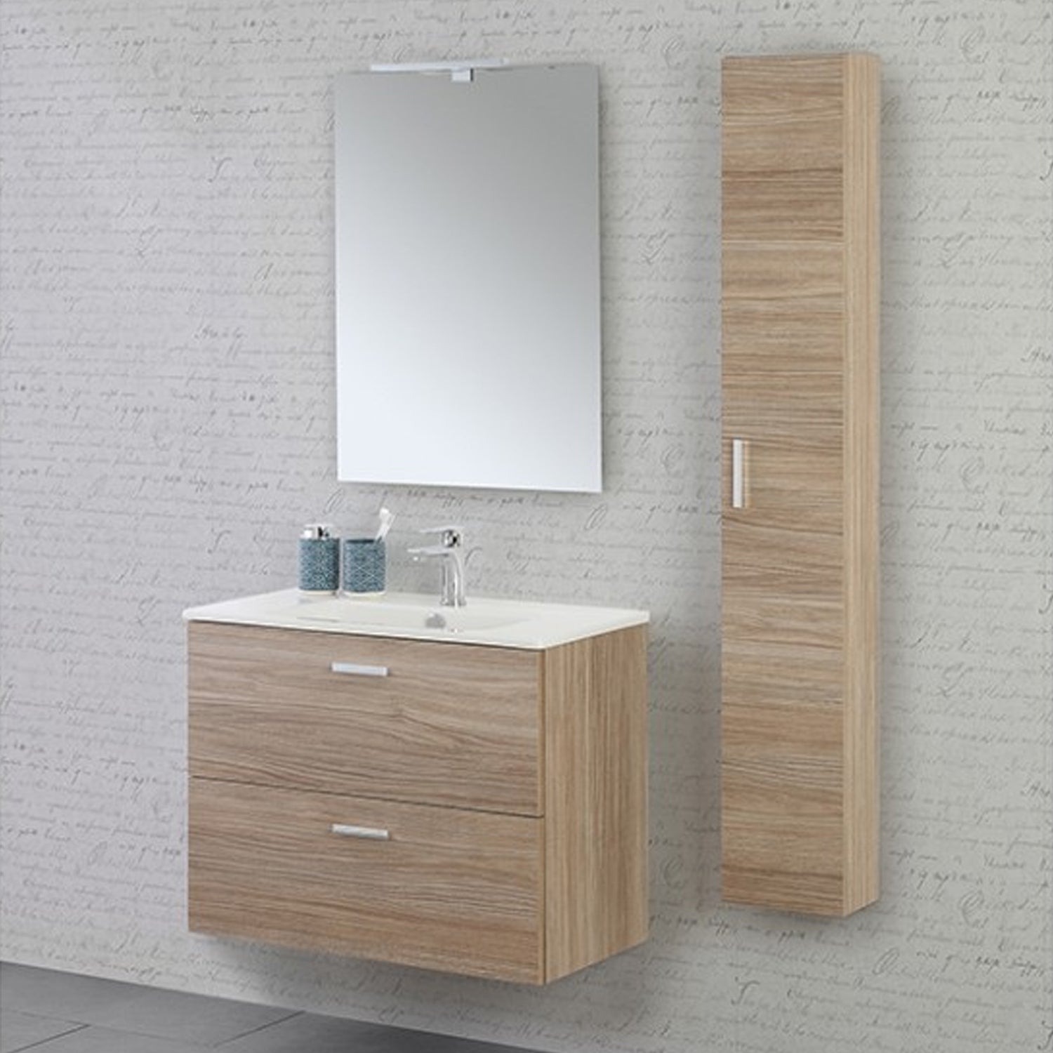Composizione bagno sospesa Cubi&Co serie Grace 80x40 cm con lavabo in ceramica - Rovere Tropea