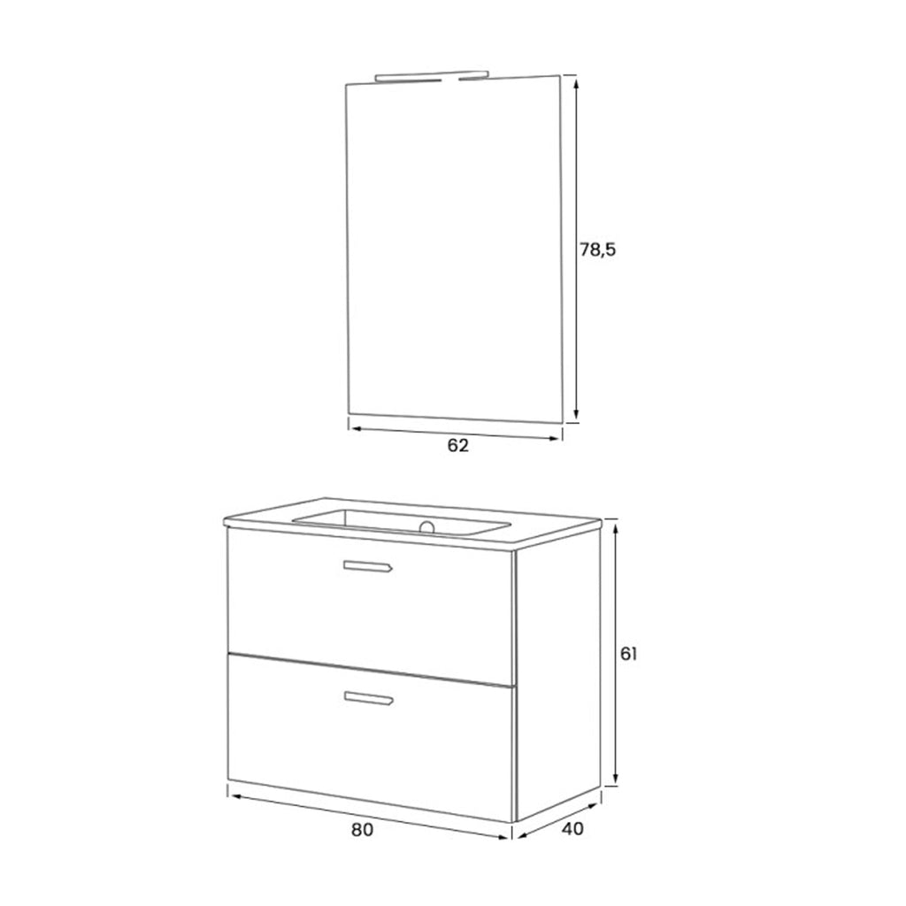 Composizione bagno sospesa Cubi&Co serie Grace 80x40 cm con lavabo in ceramica - Bianco lucido