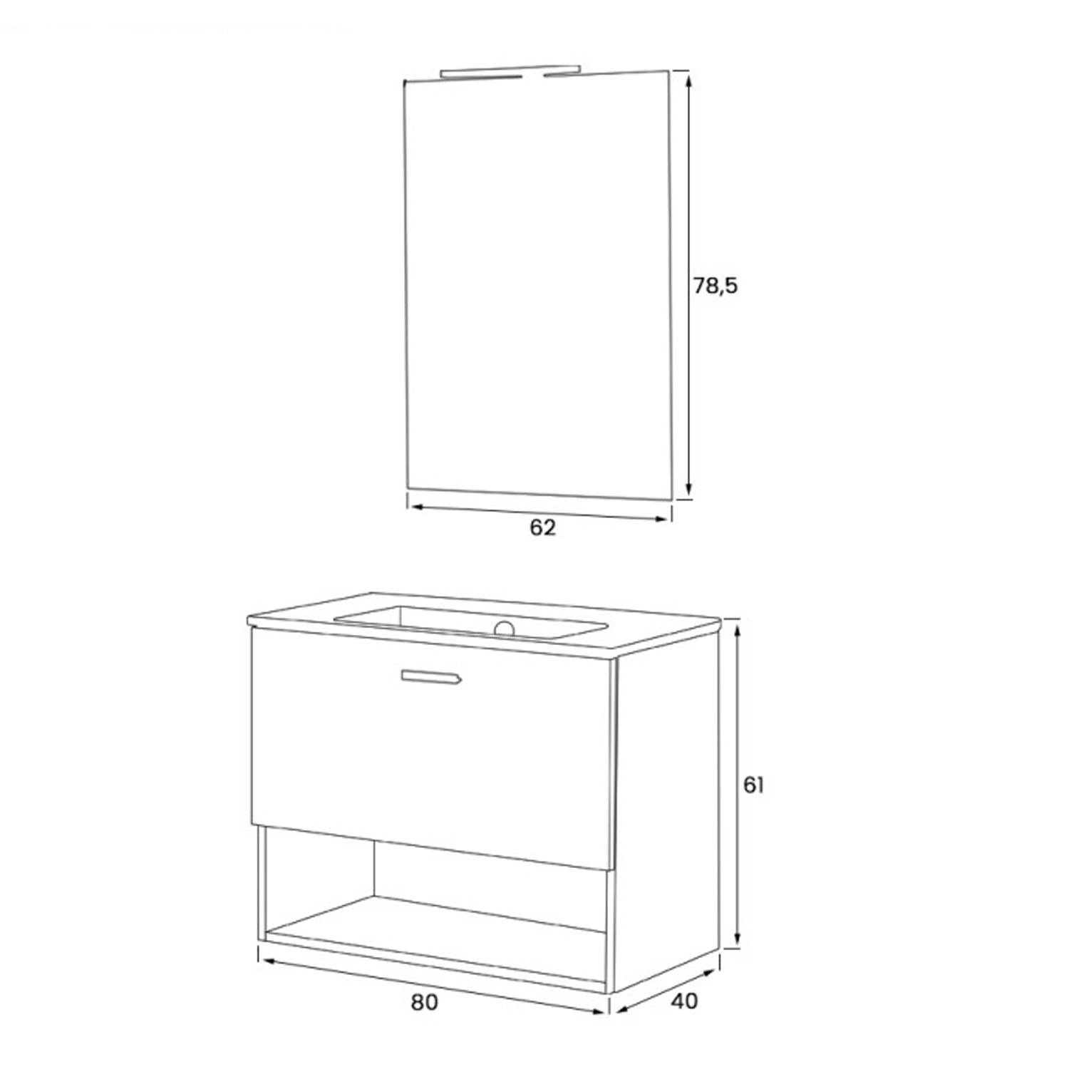 Composizione bagno sospesa Cubi&Co serie Grace 80x40 cm con vano a giorno - Rovere Tropea