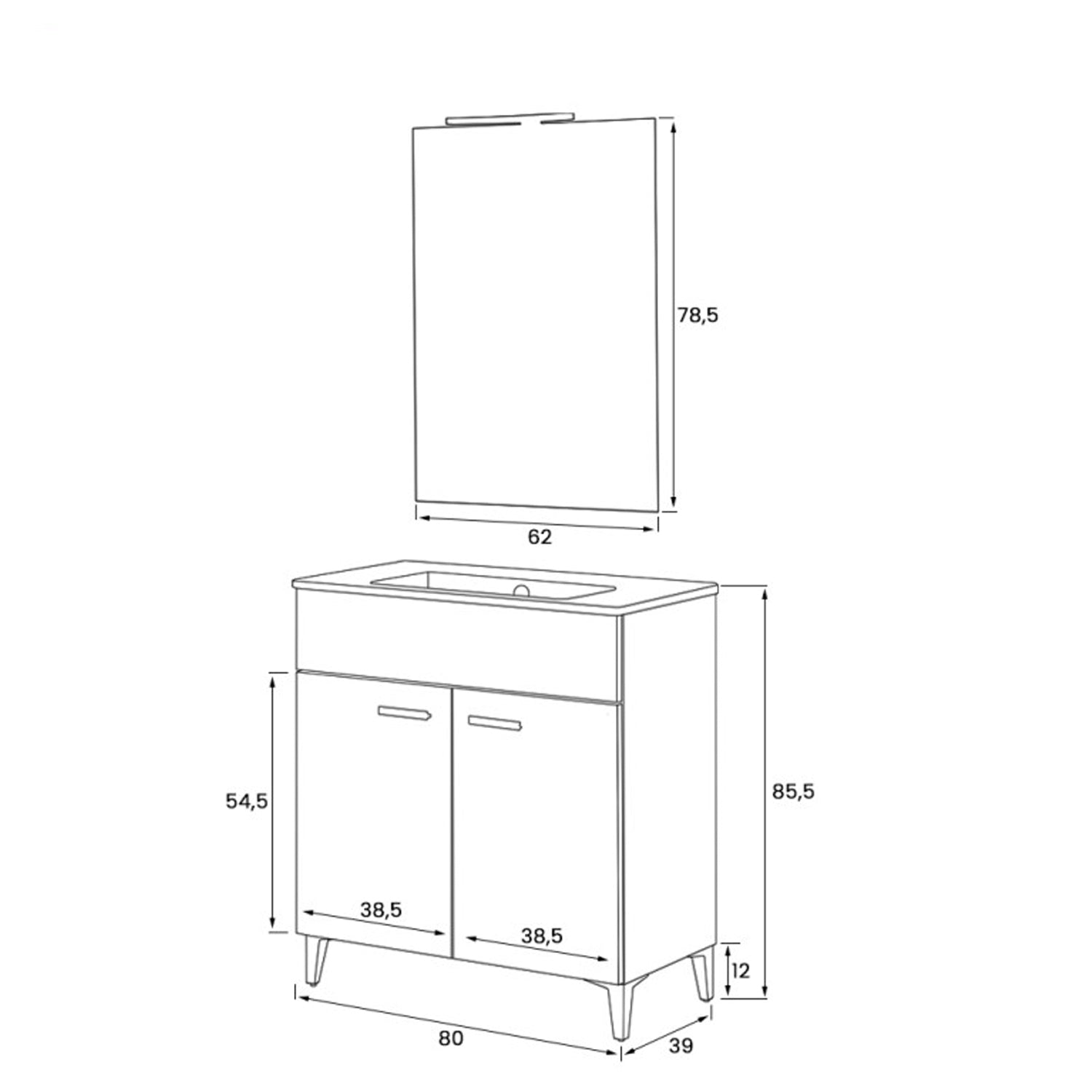 Composizione bagno Cubi&Co serie Grace 80 cm con consolle in ceramica - Rovere Tropea