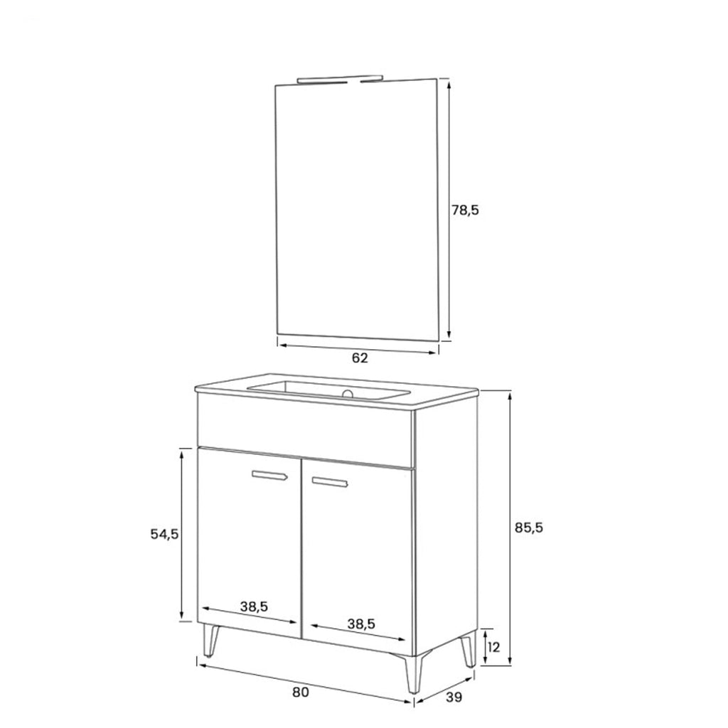 Composizione bagno Cubi&Co serie Grace 80 cm con consolle in ceramica - Bianco lucido