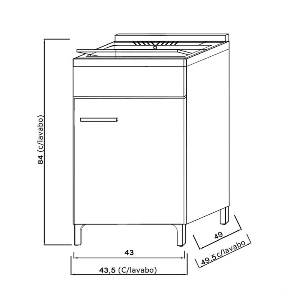 Mobile lavatoio da terra Cubi&Co linea Star 45 cm con vasca in resina - Bianco lucido