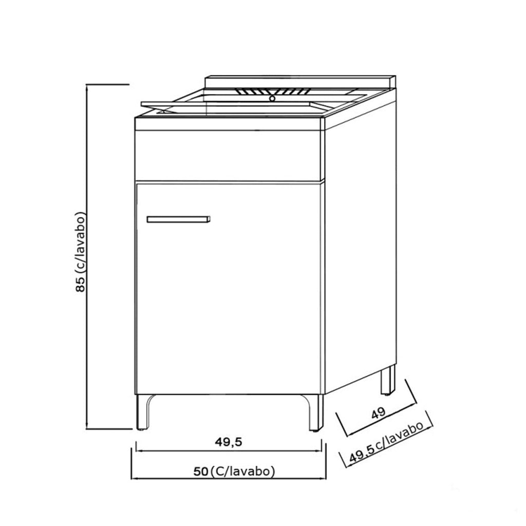 Mobile lavatoio da terra Cubi&Co linea Star 50 cm con vasca in resina - Bianco lucido