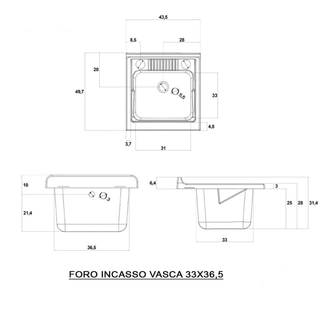 Mobile lavatoio da terra Cubi&Co linea Star 45 cm con vasca in resina - Grigio