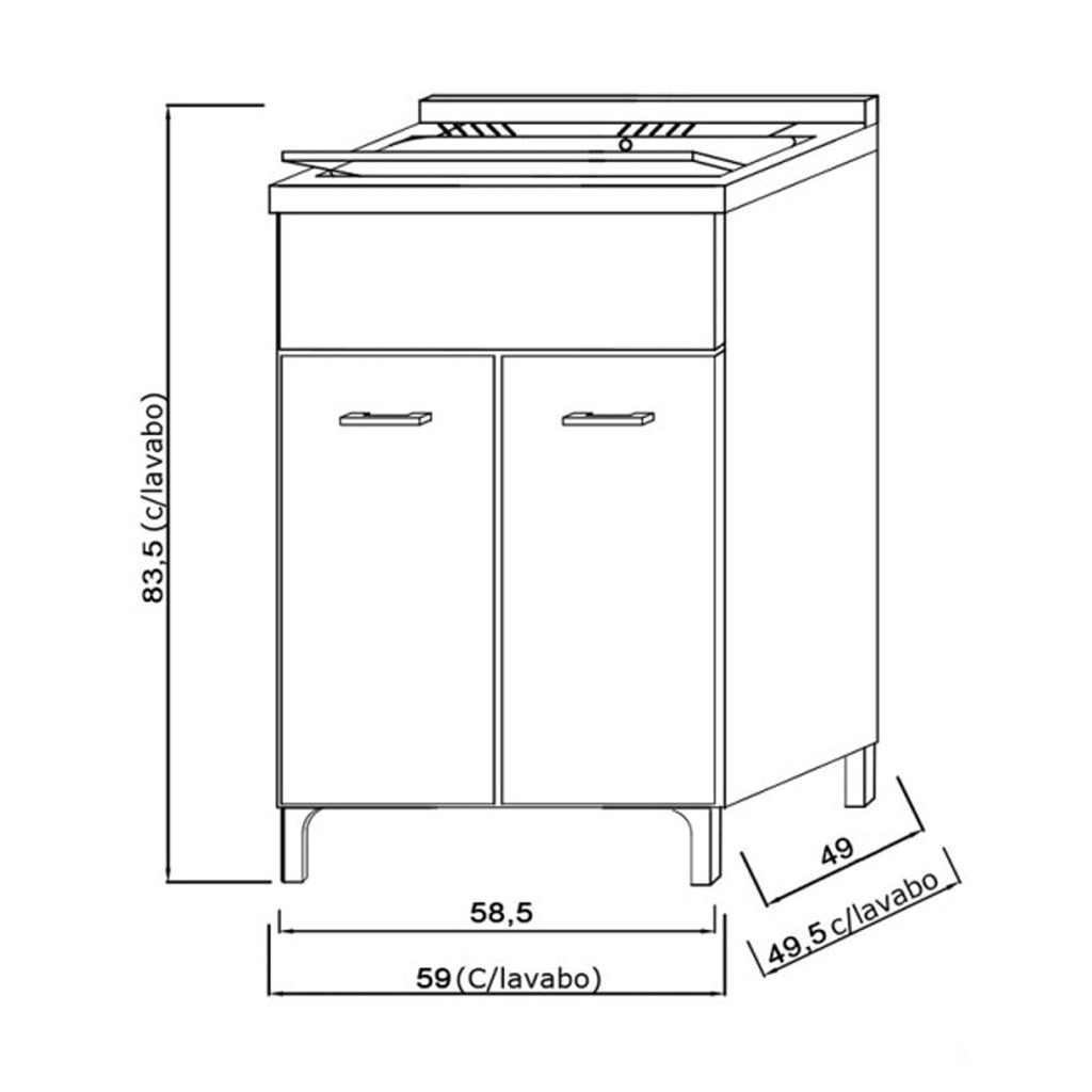 Mobile lavatoio da terra Cubi&Co linea Star 60 cm con vasca in resina - Grigio