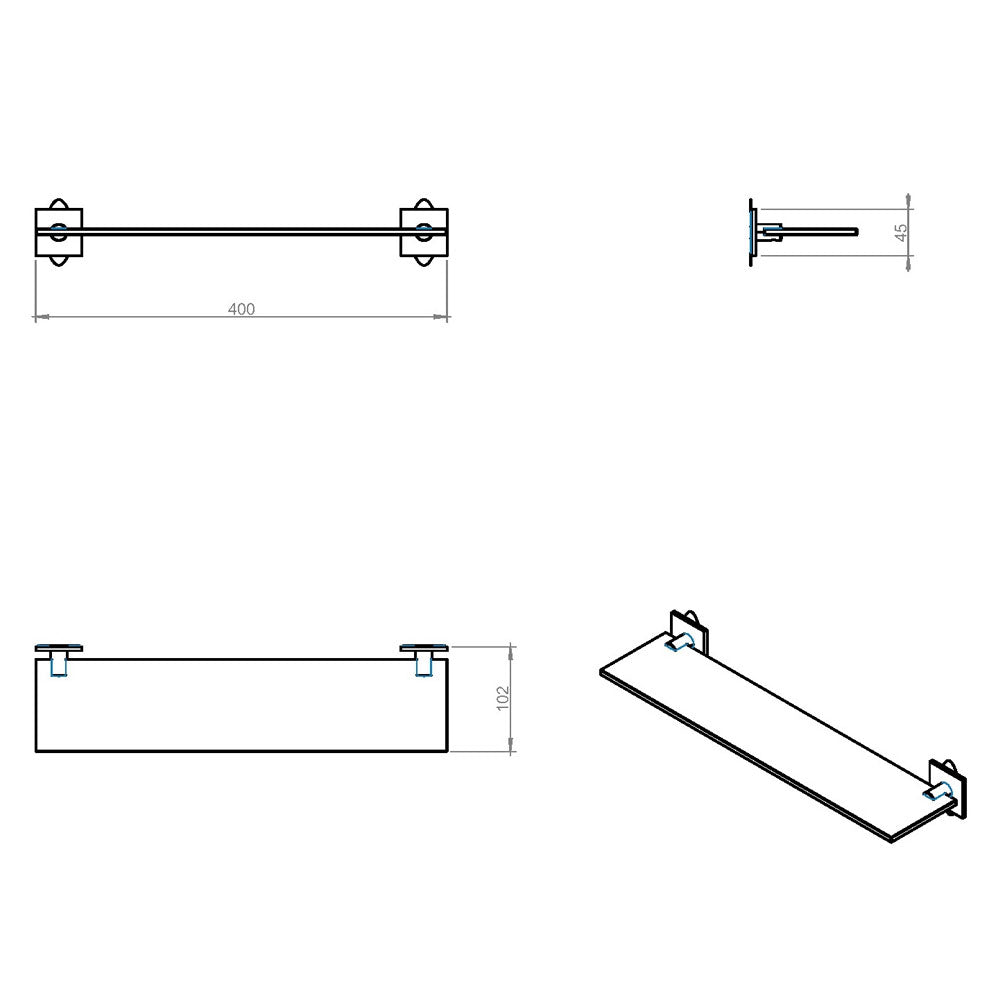  Mensola vetro da incollo della collezione 'Stick' by Cosmic - cm 40 - supporti in ottone cromato by CeramicStore | Lo specialista del tuo bagno