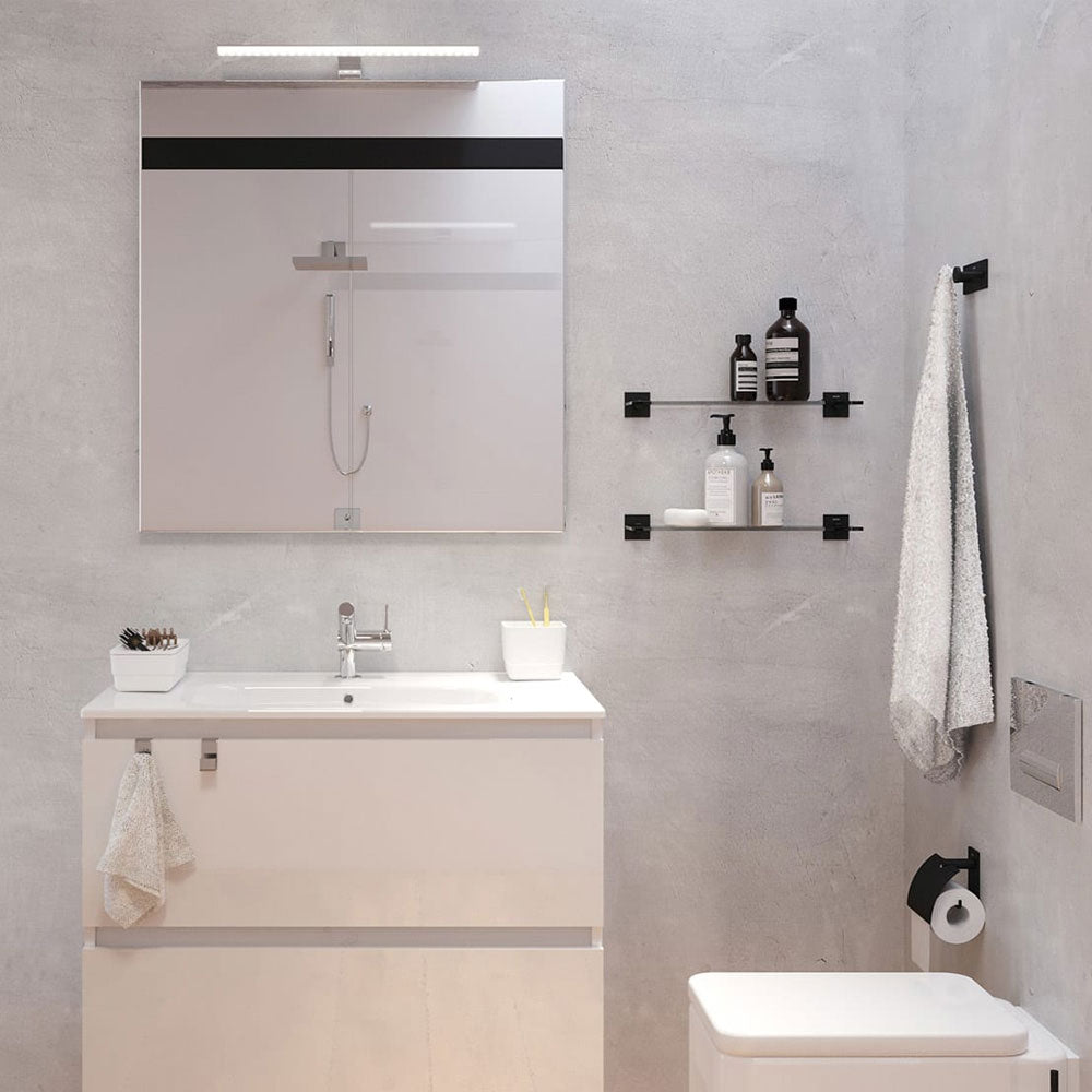  Mensola vetro da incollo della collezione 'Stick' by Cosmic - cm 40 - supporti in ottone verniciato nero by CeramicStore | Lo specialista del tuo bagno