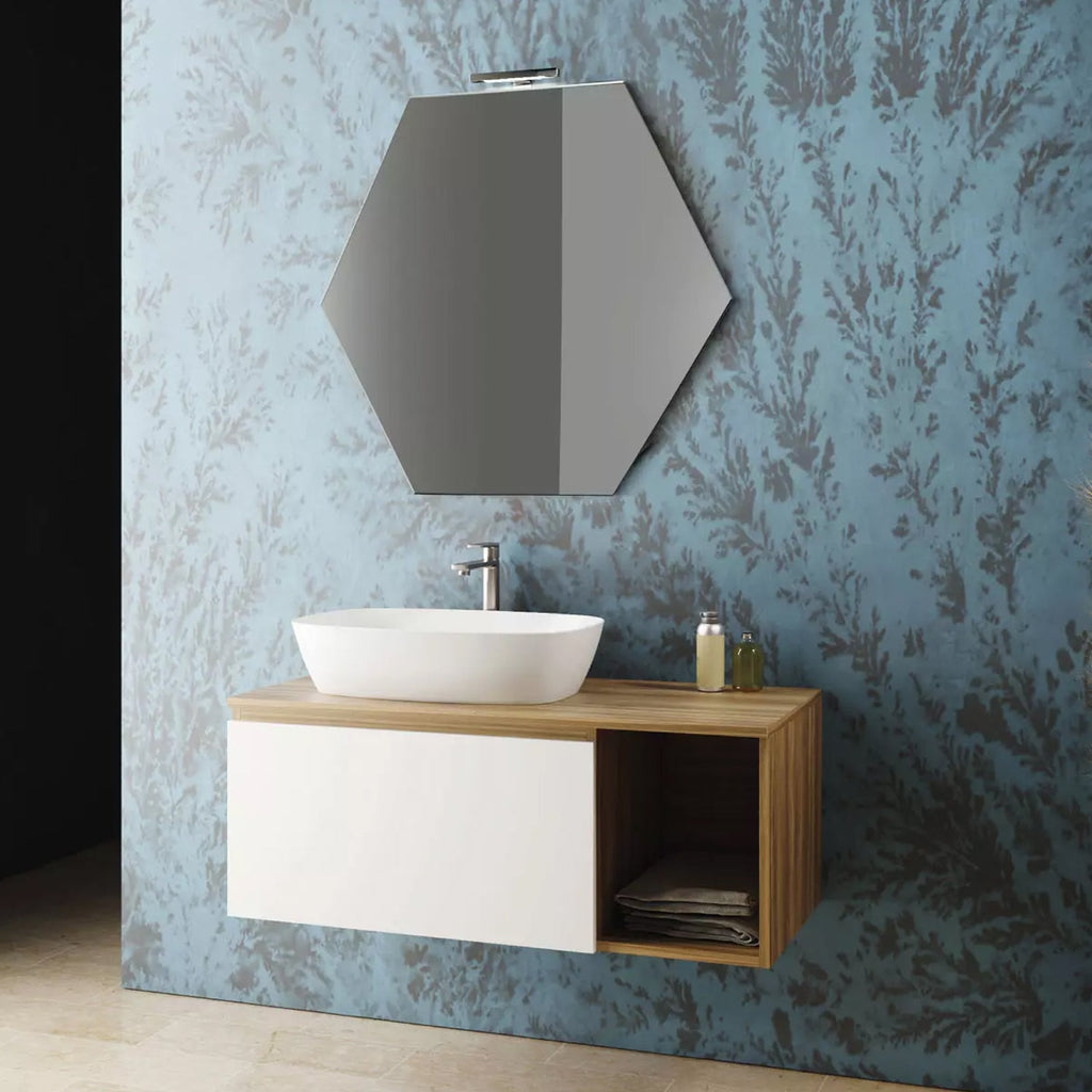 Mobile bagno sospeso con specchiera e lavabo da appoggio modello Emerald - Noce by CeramicStore | Lo specialista del tuo bagno