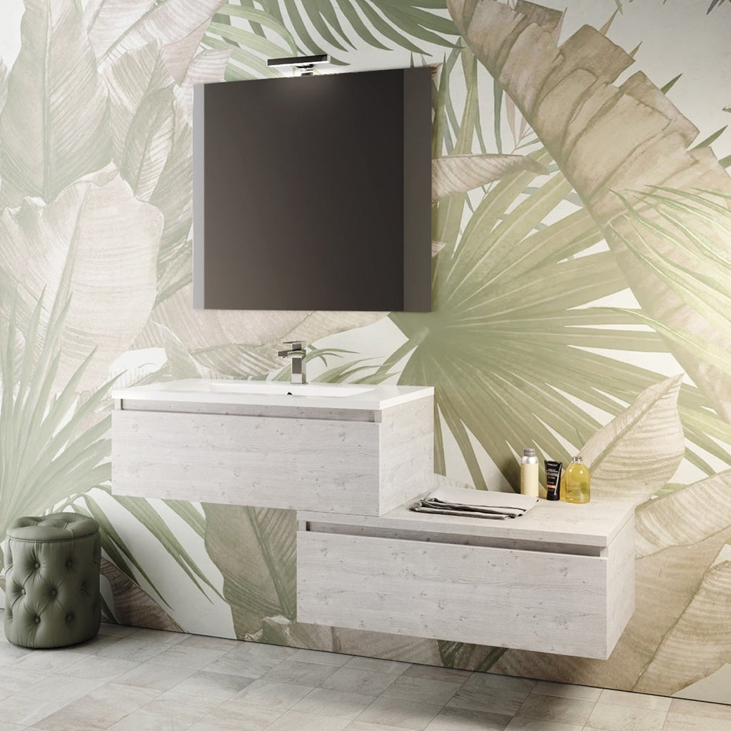 Mobile bagno sospeso con specchiera e lavabo modello Andrea - Portuna Bianco by CeramicStore | Lo specialista del tuo bagno