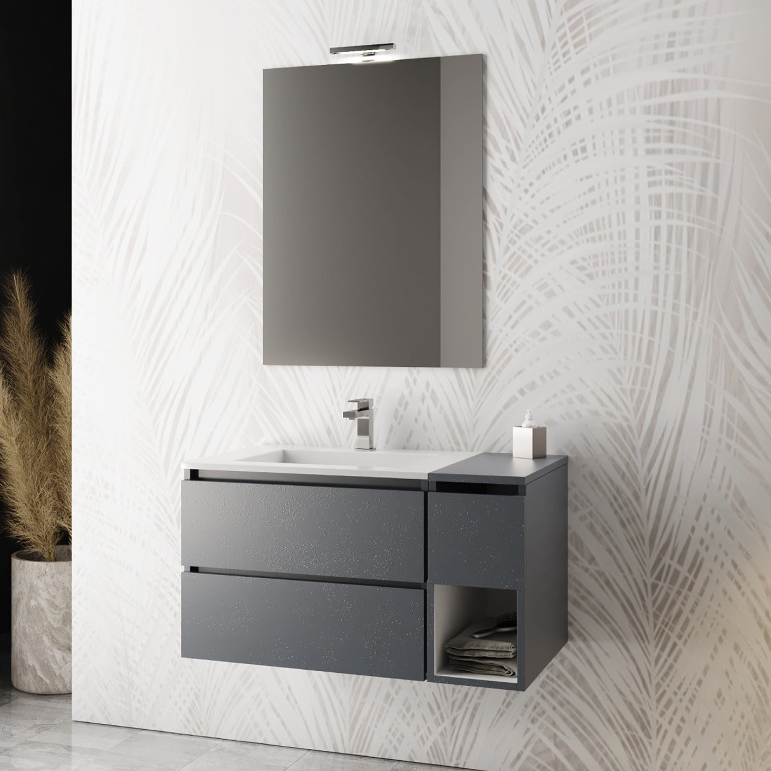 Mobile bagno sospeso con specchiera e lavabo modello Acqua Marina - Grigio by CeramicStore | Lo specialista del tuo bagno