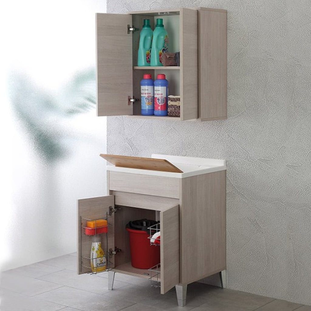 Mobile lavatoio da terra Cubi&Co linea Mondial 60 cm con vasca in resina - Rovere chiaro