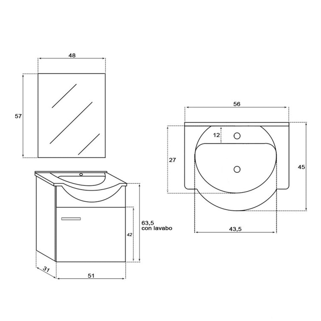 Composizione bagno sospesa Cubi&Co Star 55 cm con specchio - Grigio