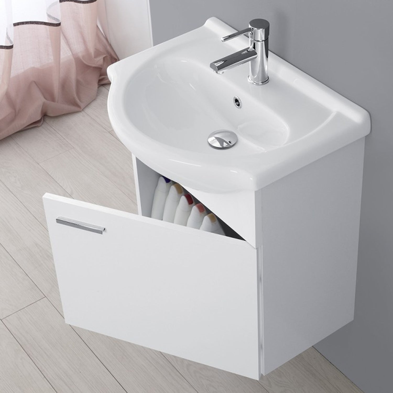 Composizione bagno sospesa Cubi&Co Star 55 cm con specchio - Bianco lucido