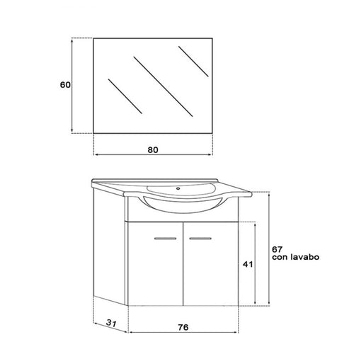 Composizione bagno sospesa Cubi&Co Star 80 cm con specchio - Bianco lucido
