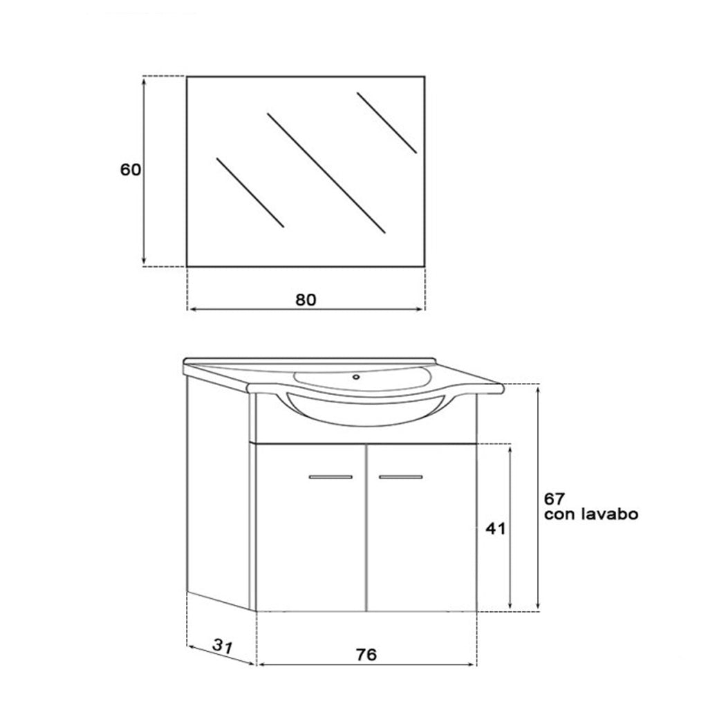 Composizione bagno sospesa Cubi&Co Star 80 cm con specchio - Grigio