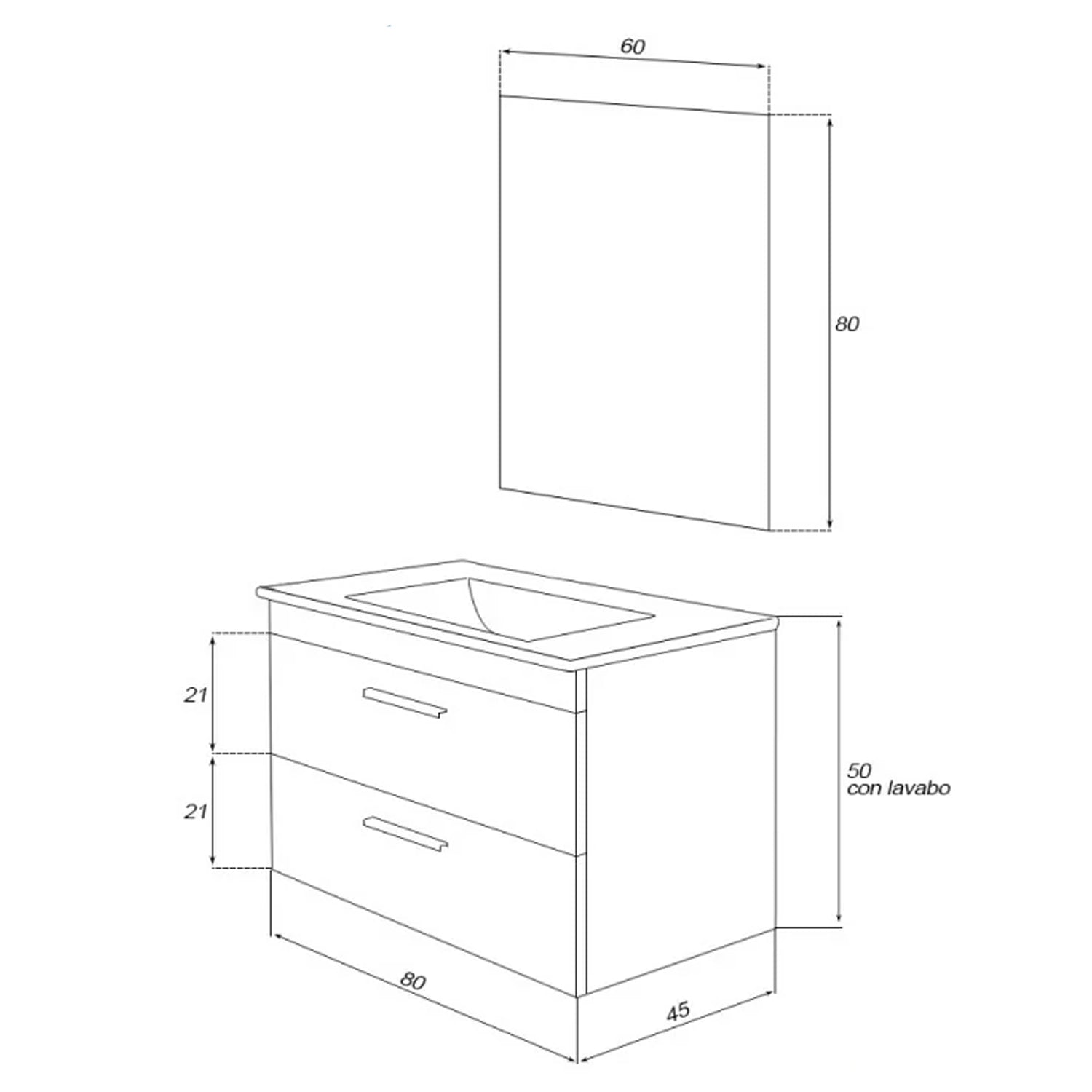 Composizione bagno sospesa Cubi&Co Star 80 cm con cassettoni - Larice