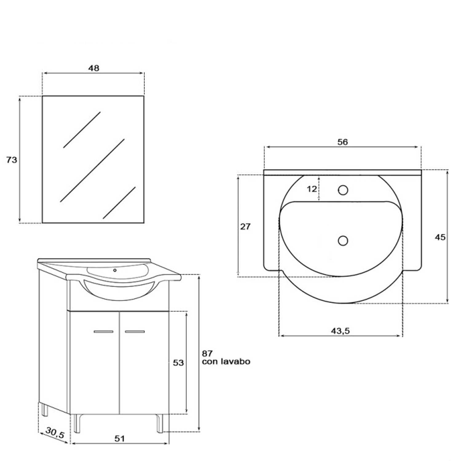 Composizione bagno a terra Cubi&Co serie Star 55 cm con specchio - Larice