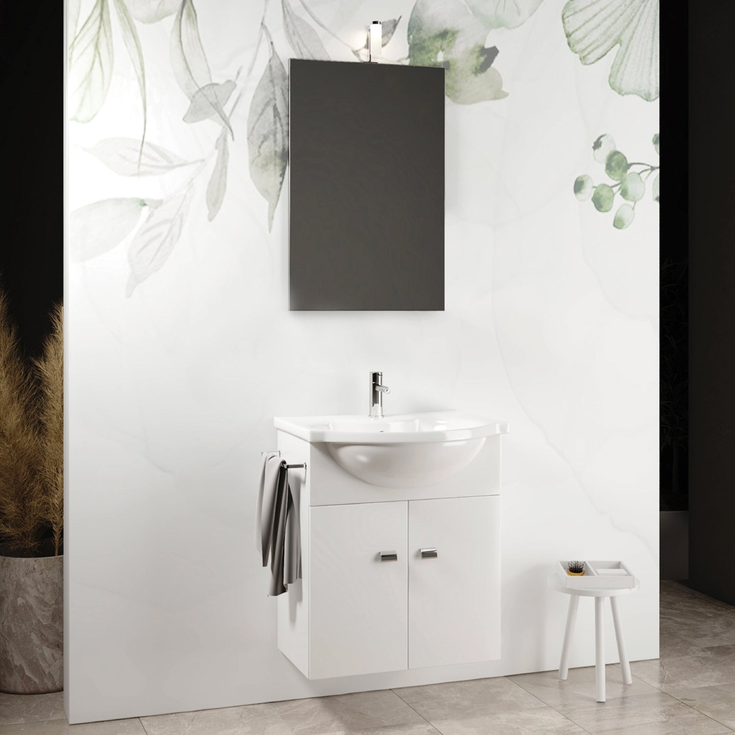Mobile bagno sospeso con specchiera e lavabo integrato modello Vienna - Bianco Lucido by CeramicStore | Lo specialista del tuo bagno