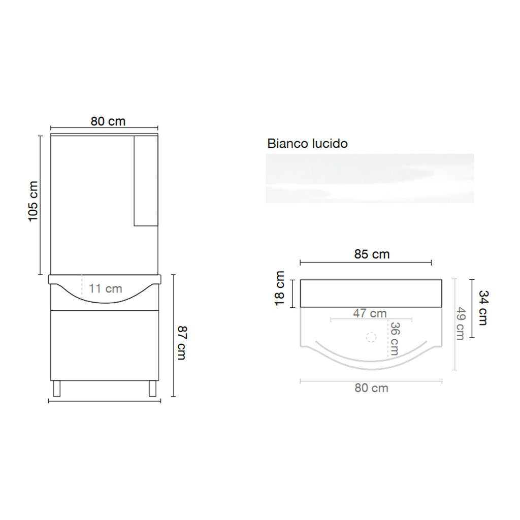  Mobile bagno a terra con specchiera e lavabo Cubi&Co modello Traccia 85 cm - Bianco Lucido by CeramicStore | Lo specialista del tuo bagno