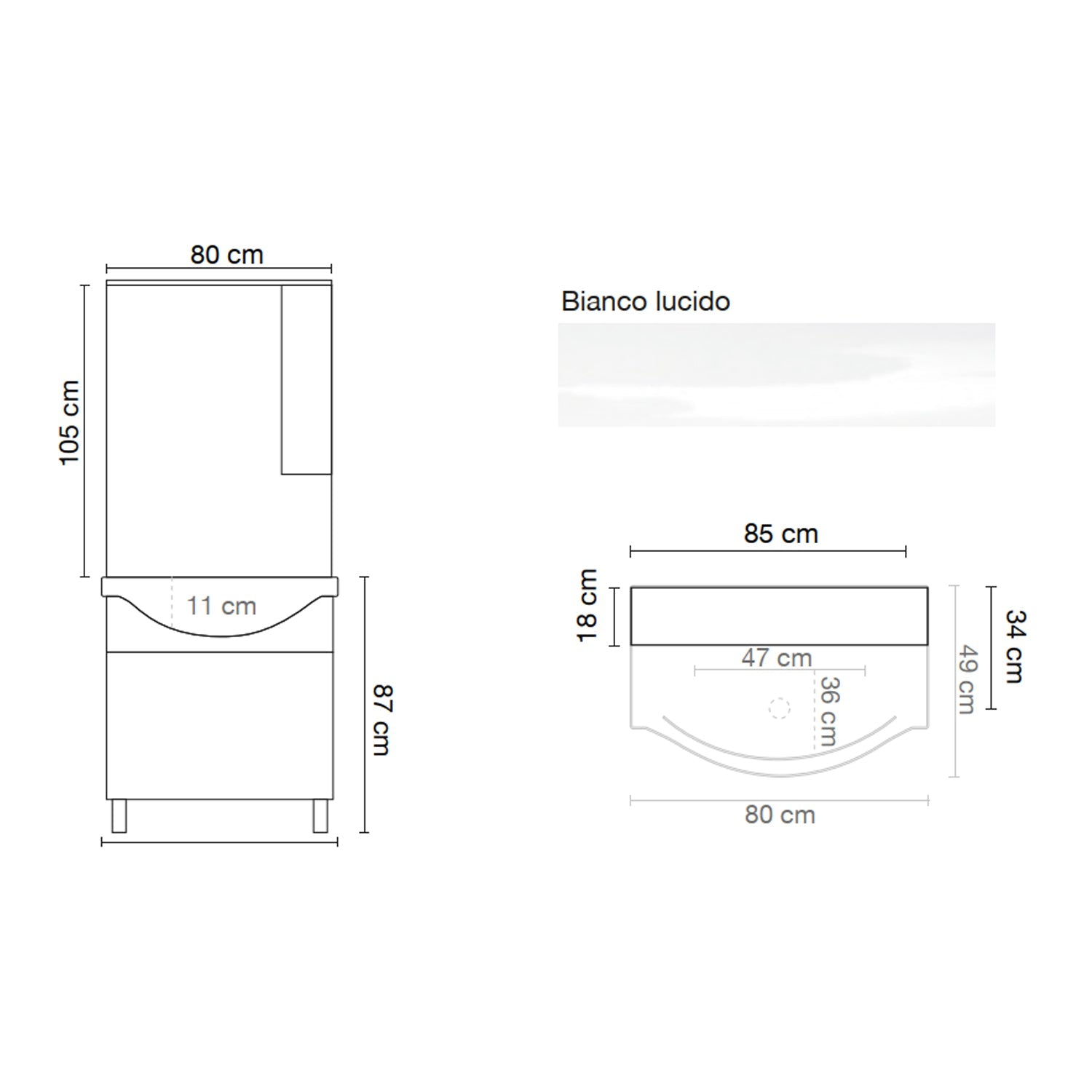  Mobile bagno a terra con specchiera e lavabo Cubi&Co modello Traccia 85 cm - Bianco Lucido by CeramicStore | Lo specialista del tuo bagno