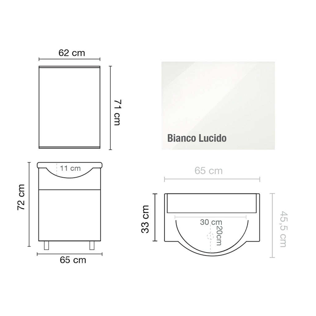  Mobile bagno a terra con specchiera e lavabo integrato Cubi&Co modello Savio 65 cm - Bianco Lucido by CeramicStore | Lo specialista del tuo bagno