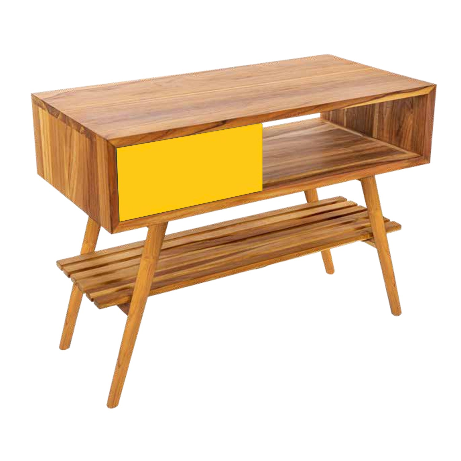 Consolle da bagno in Teak naturale 100cm serie Feelgood Small Cipi con cassetto Giallo Mostarda by CeramicStore | Lo specialista del tuo bagno